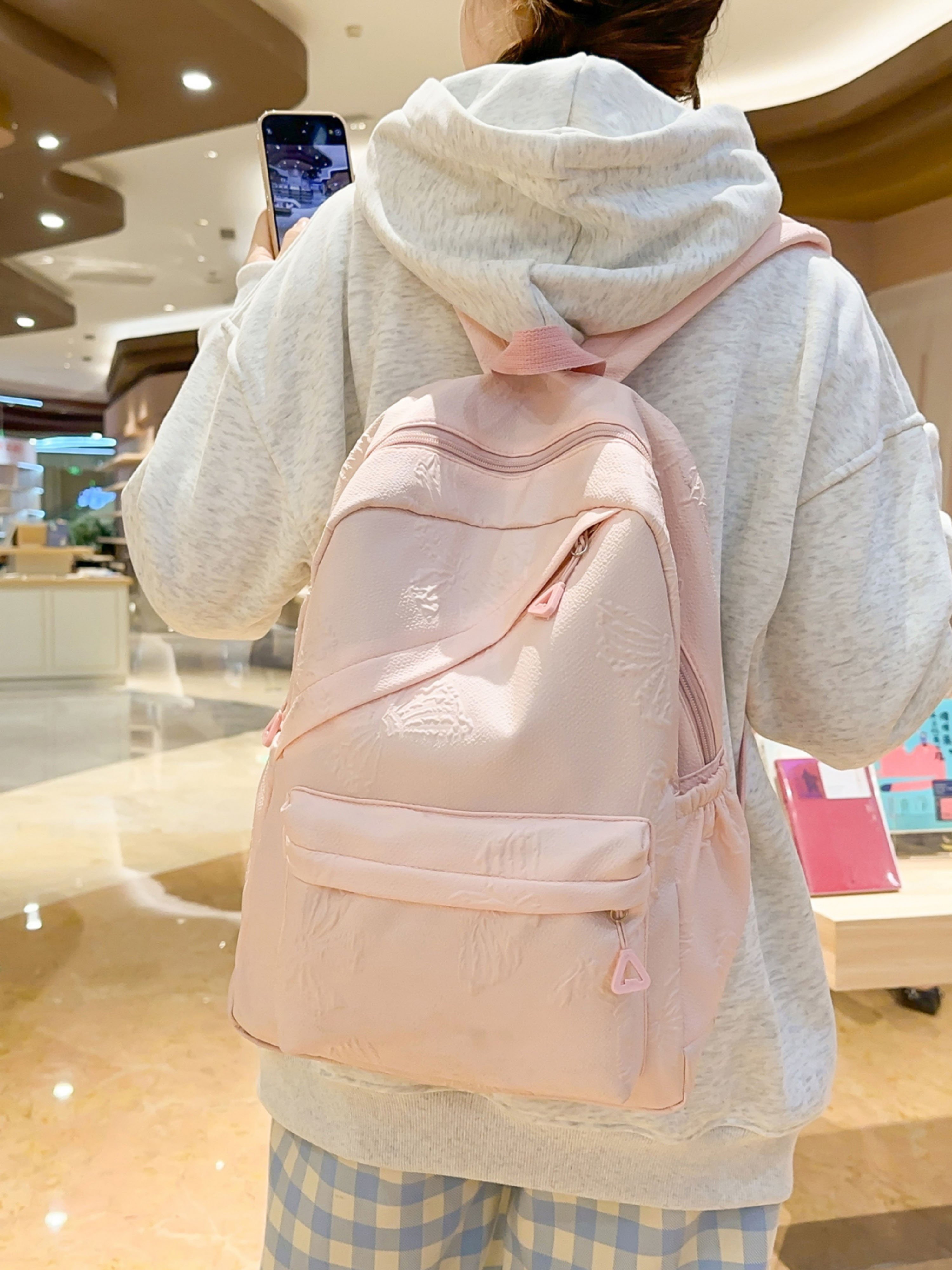Pink Embossed Backpack
