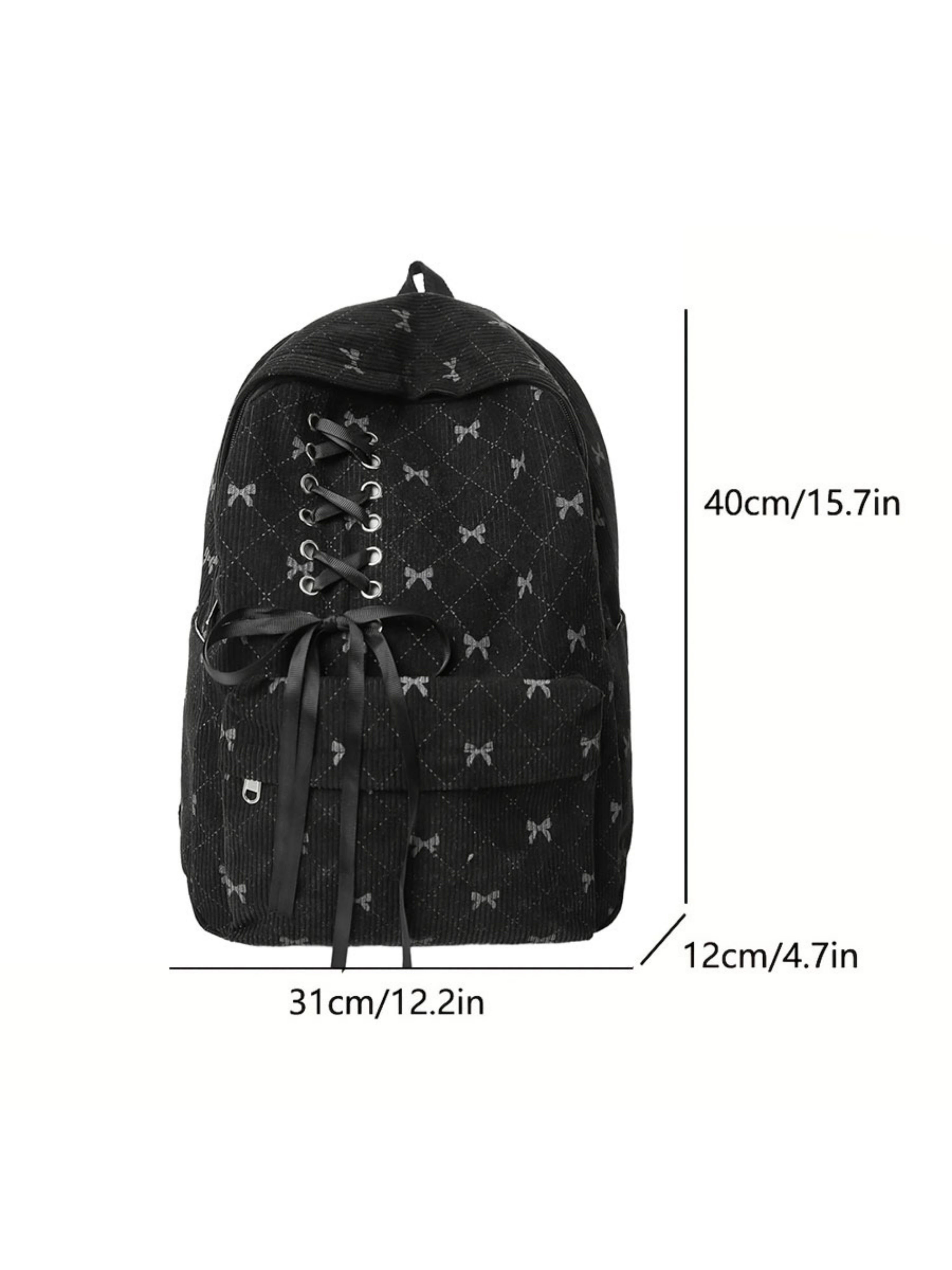 شنطة ظهر مخمل أسود بتصميم فيونكة