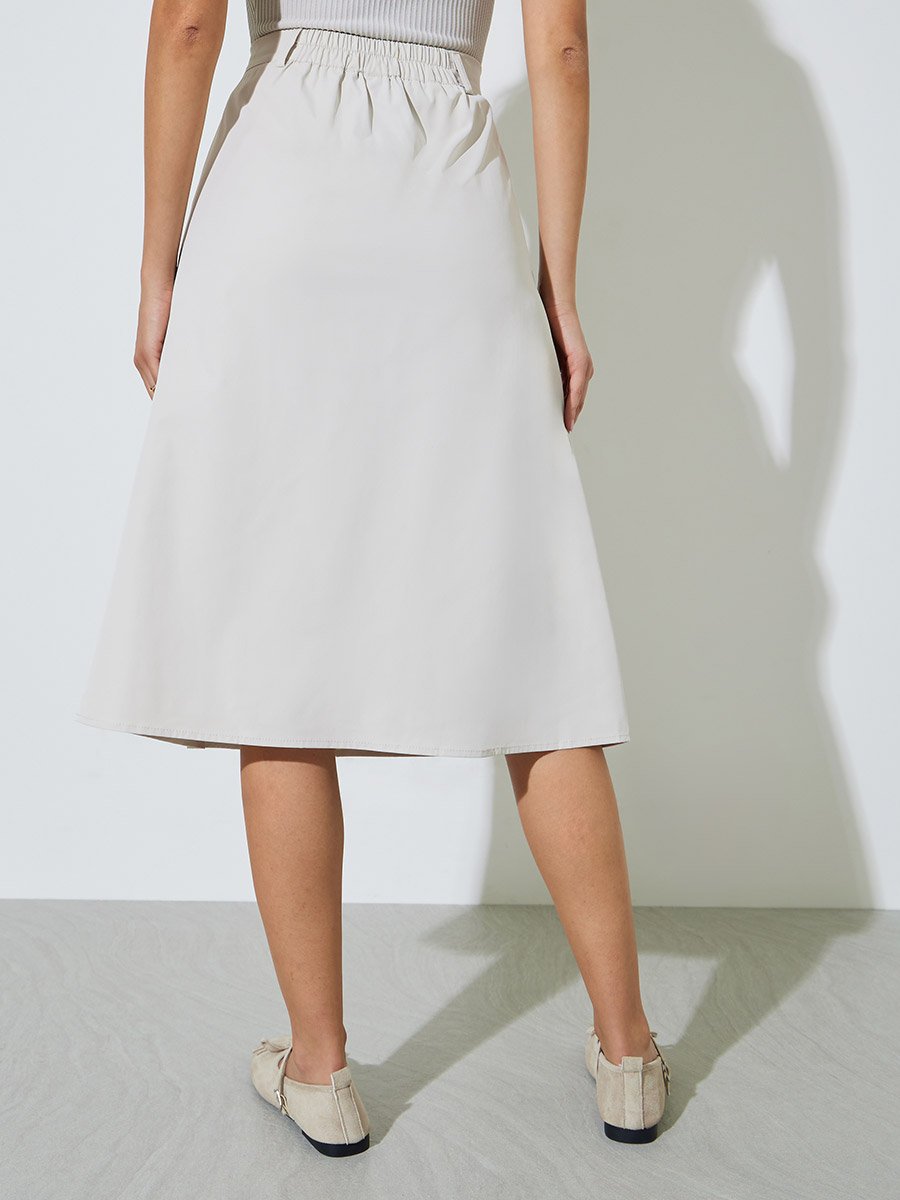 Cream A-Line Midi Skirt with Side Pocket