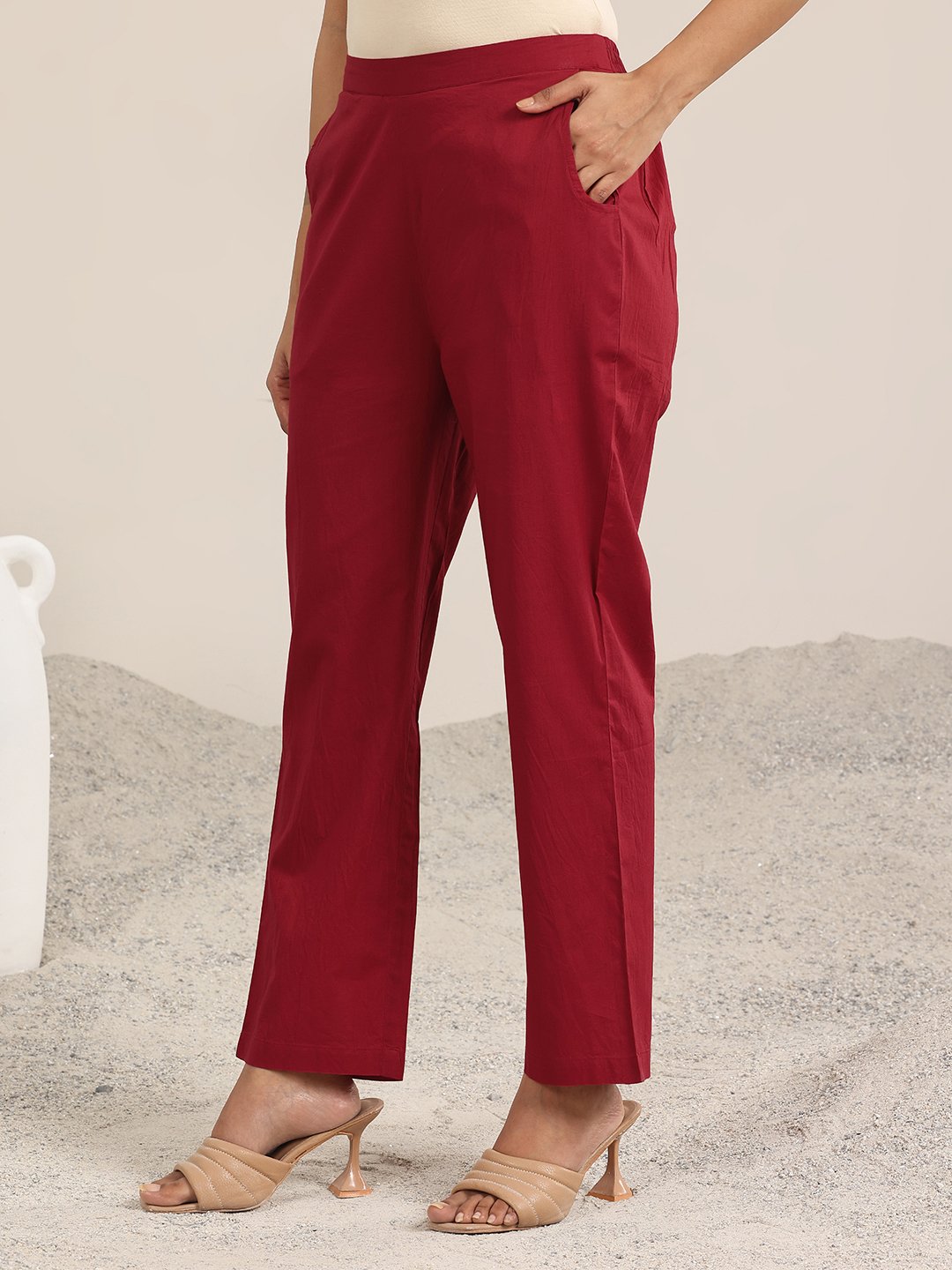 Maroon Printed Chiffon Kaftan Kurta with Trouser Set