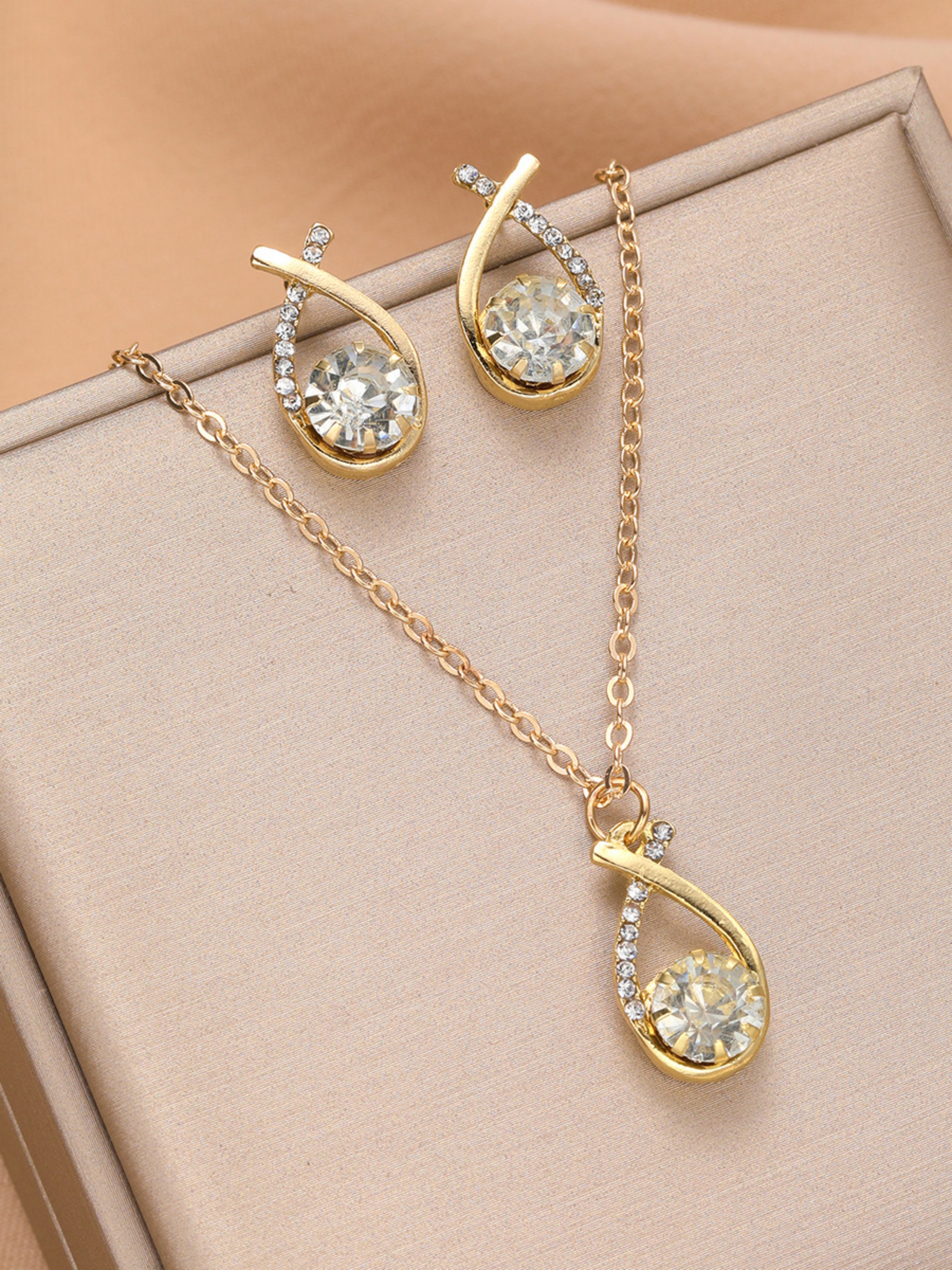 2-Piece Embellished Pendant Necklace and Earrings Jewelry Set