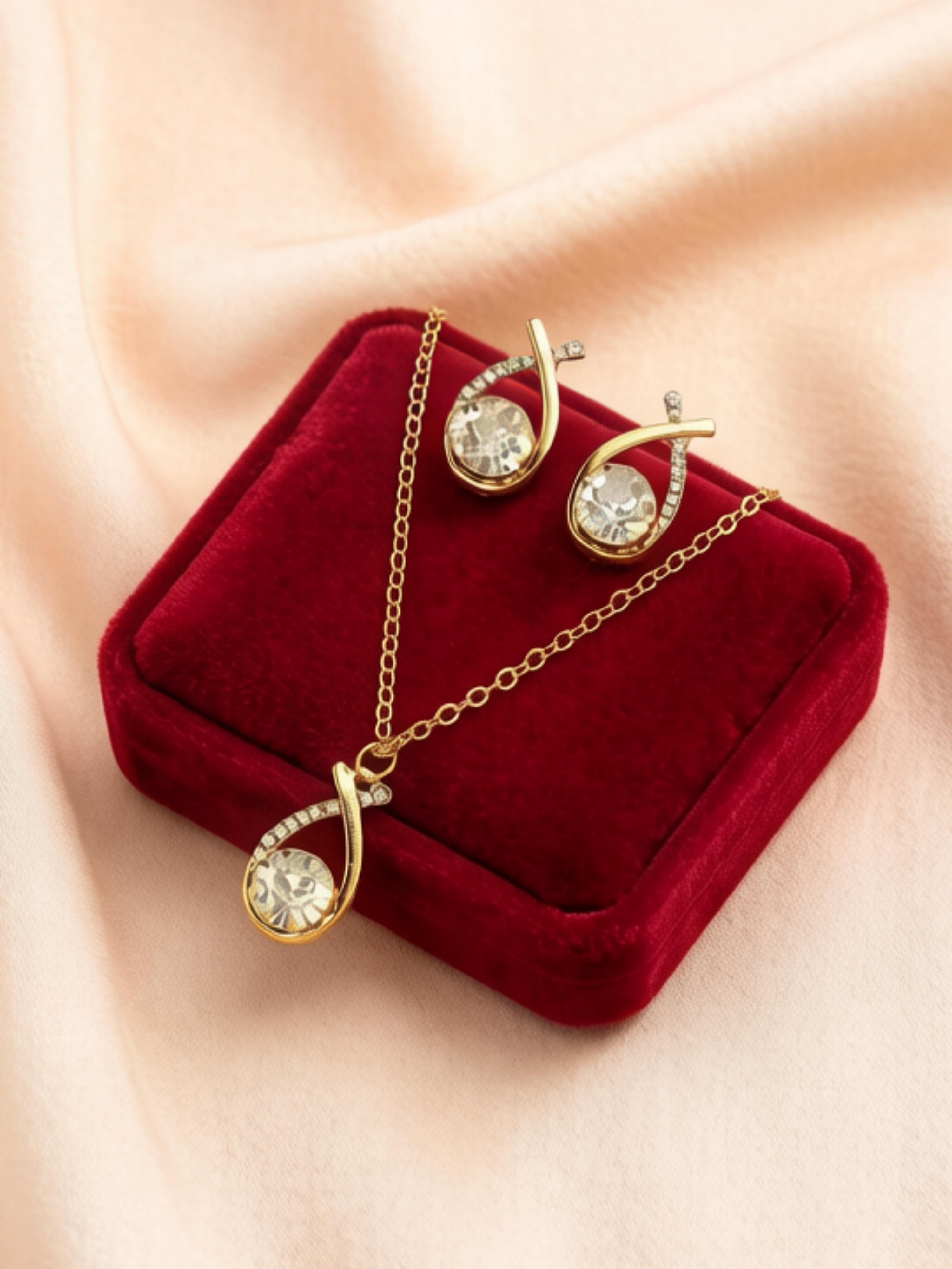 2-Piece Embellished Pendant Necklace and Earrings Jewelry Set