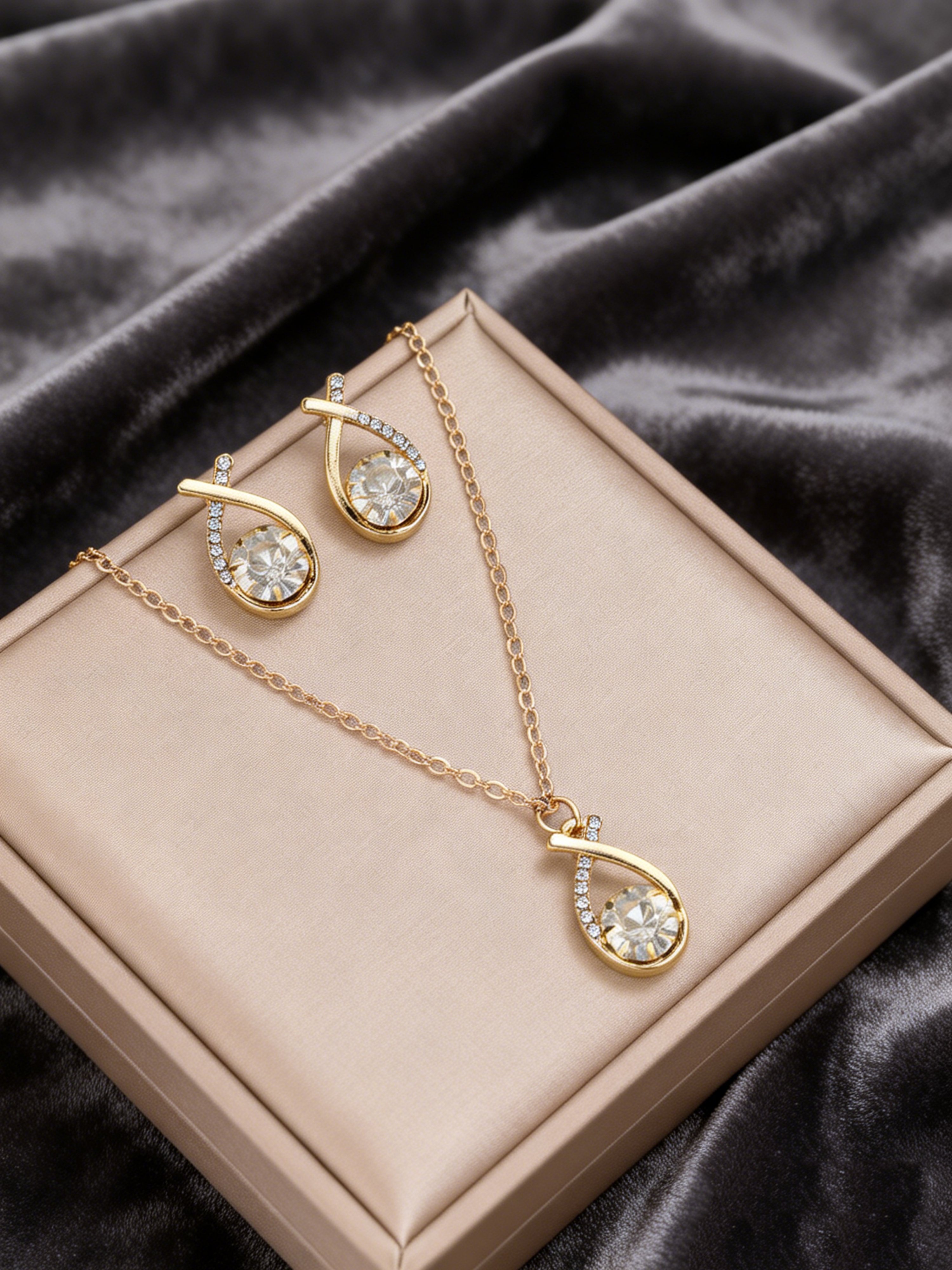2-Piece Embellished Pendant Necklace and Earrings Jewelry Set