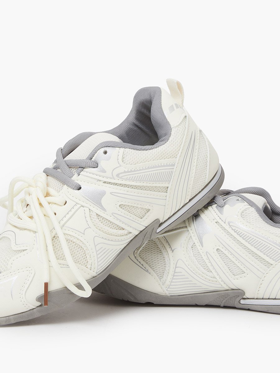 White Contrast Sole Lace Up Sneakers with Pull Tab