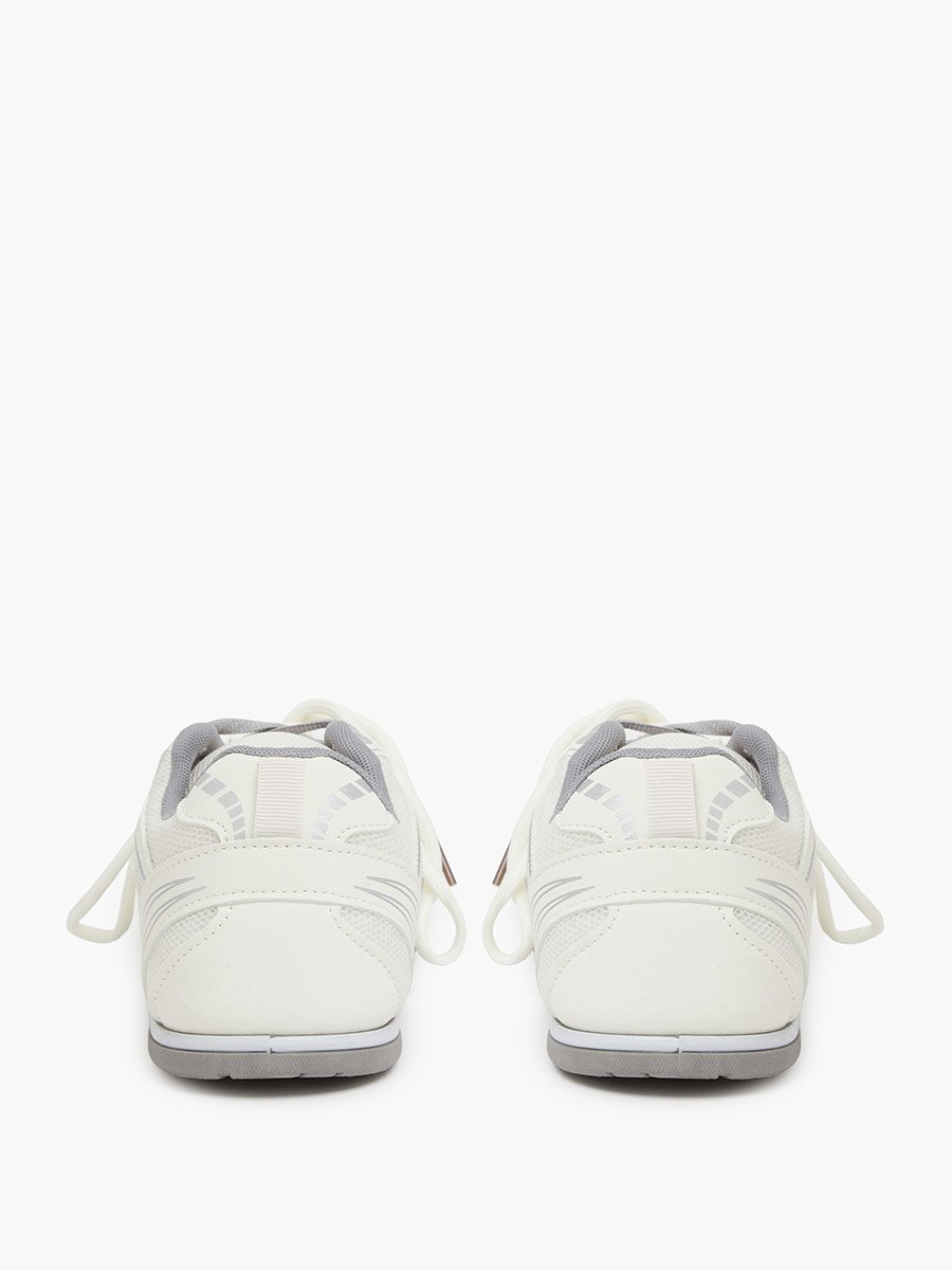 White Contrast Sole Lace Up Sneakers with Pull Tab