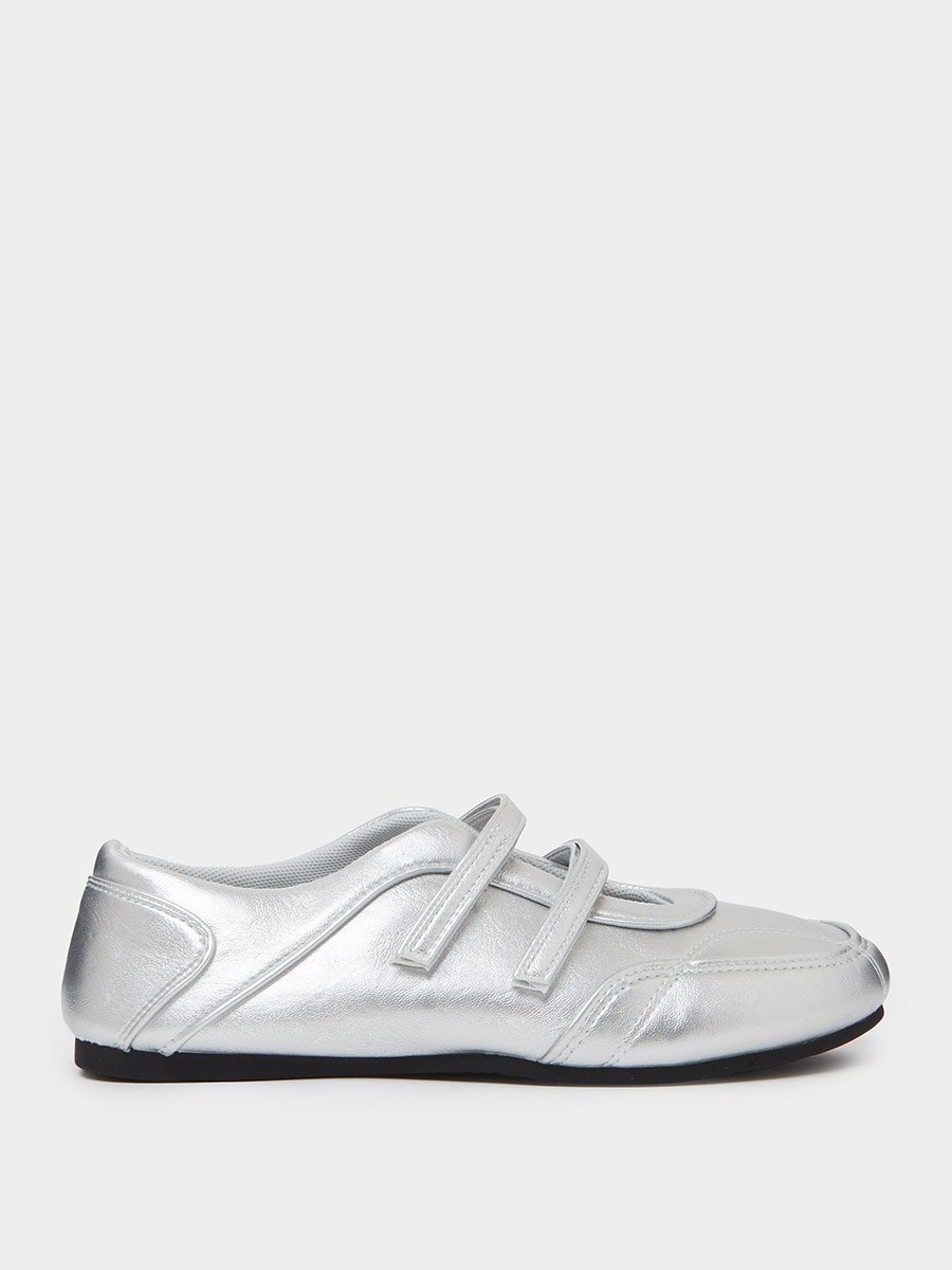 Silver Solid Round Toe Velcro Sneakers