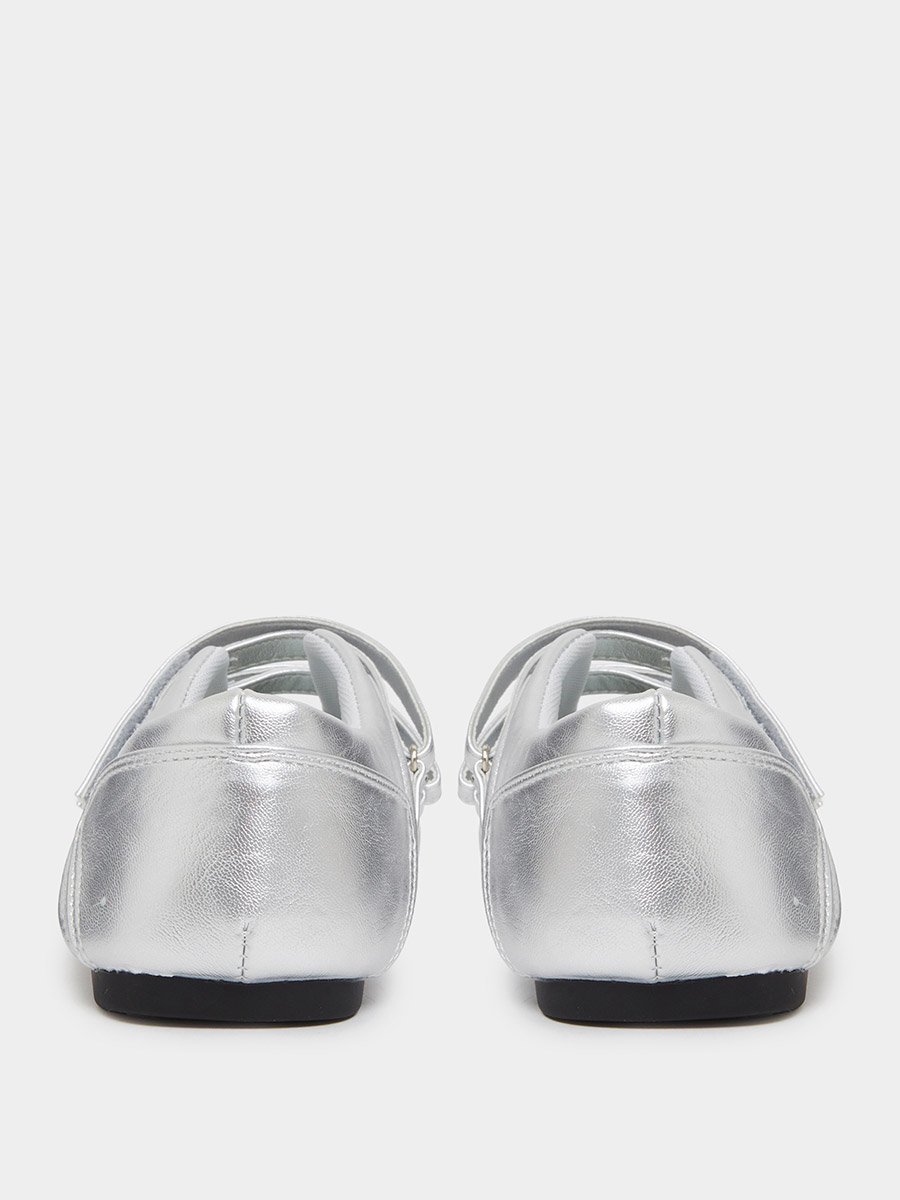 Silver Solid Round Toe Velcro Sneakers