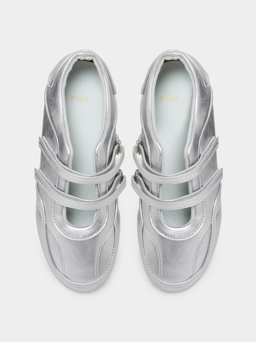 Silver Solid Round Toe Velcro Sneakers