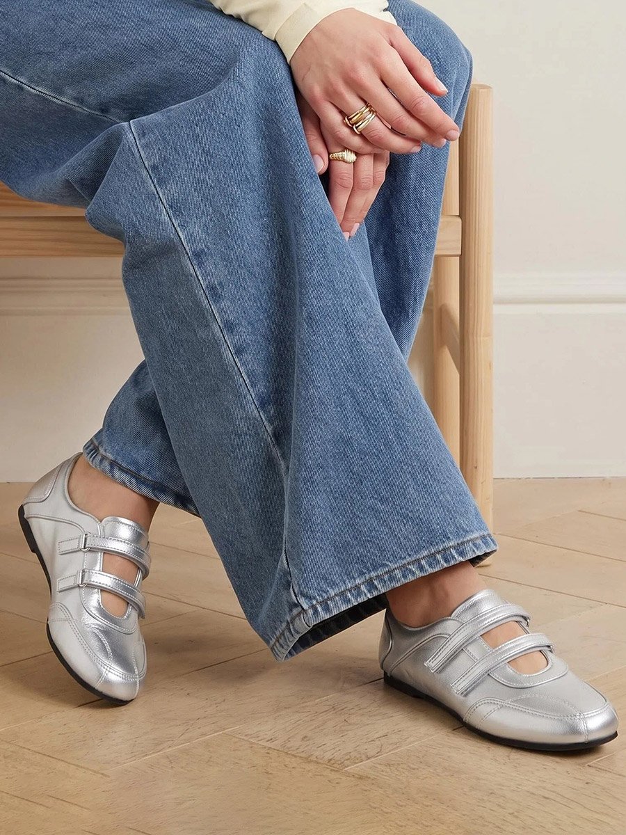 Silver Solid Round Toe Velcro Sneakers