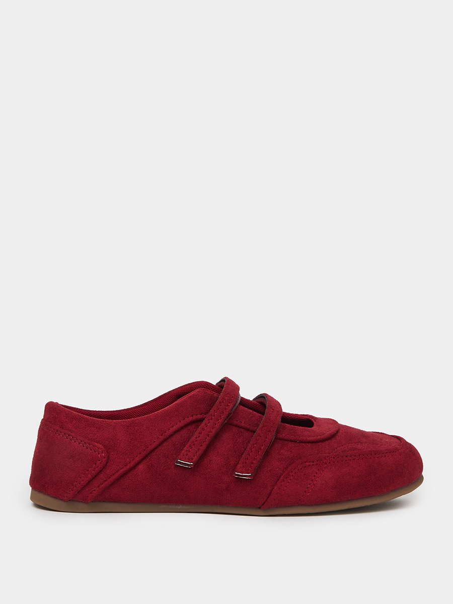 Red Solid Round Toe Velcro Sneakers