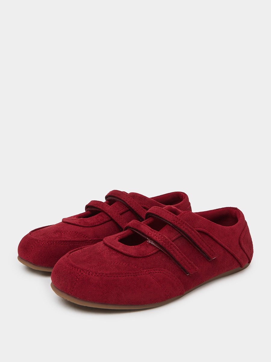 Red Solid Round Toe Velcro Sneakers