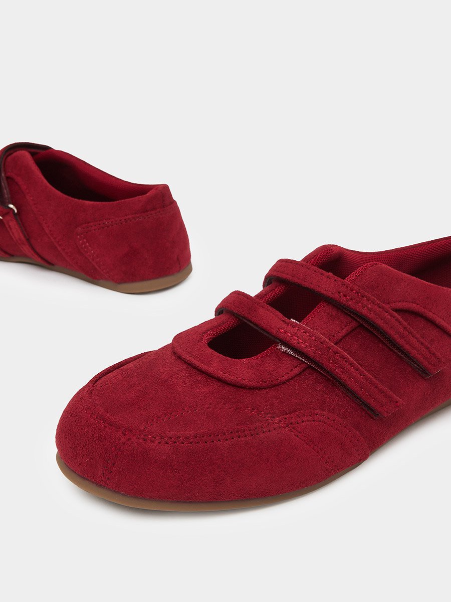 Red Solid Round Toe Velcro Sneakers