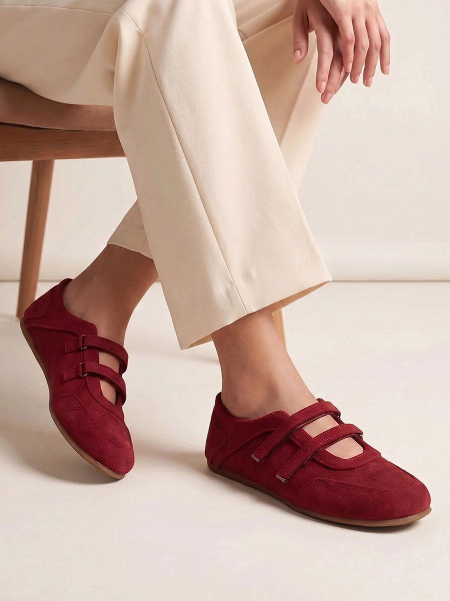 Red Solid Round Toe Velcro Sneakers