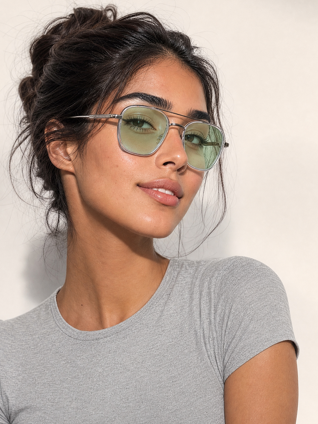 Silver Double Bridge Aviator Sunglasses