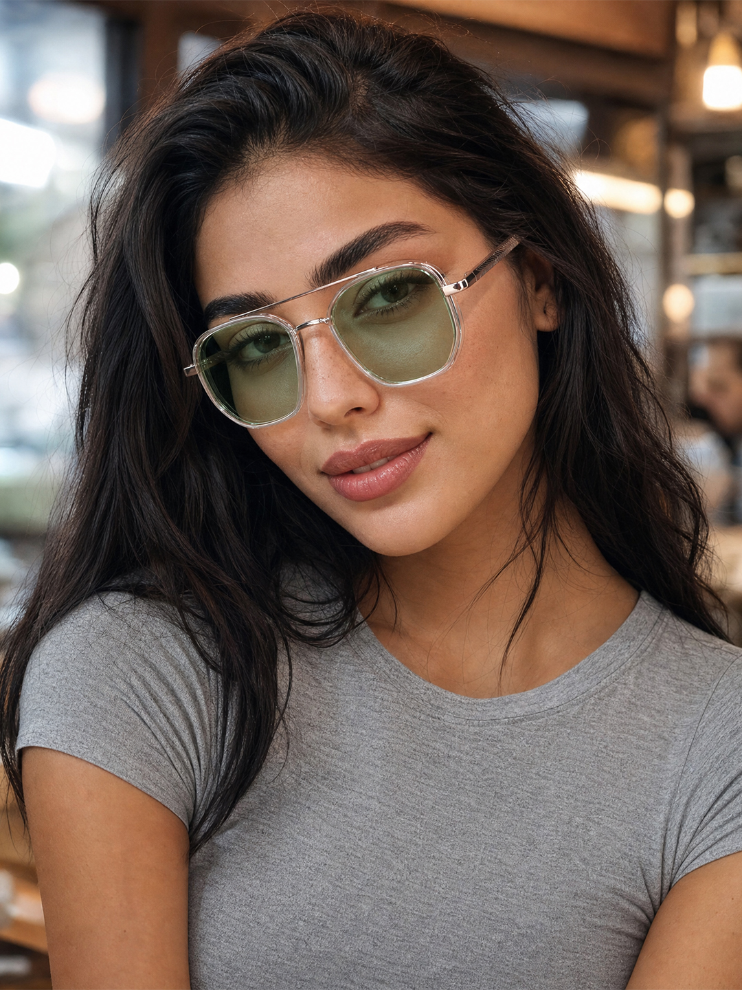 Silver Double Bridge Aviator Sunglasses