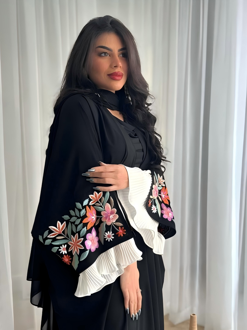 Floral Embroidered Black Abaya