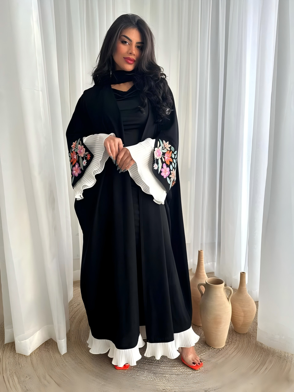 Floral Embroidered Black Abaya