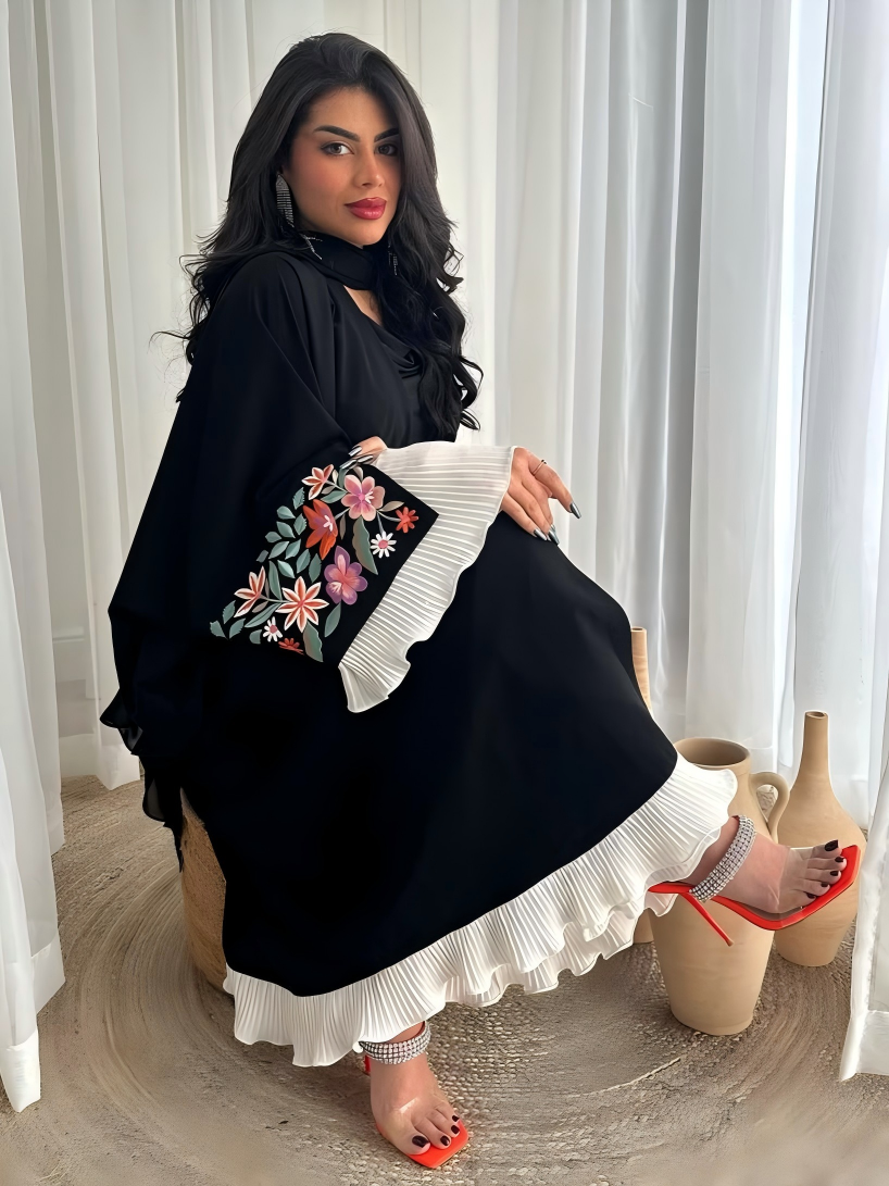 Floral Embroidered Black Abaya