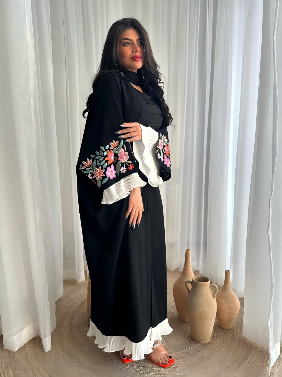 Floral Embroidered Black Abaya