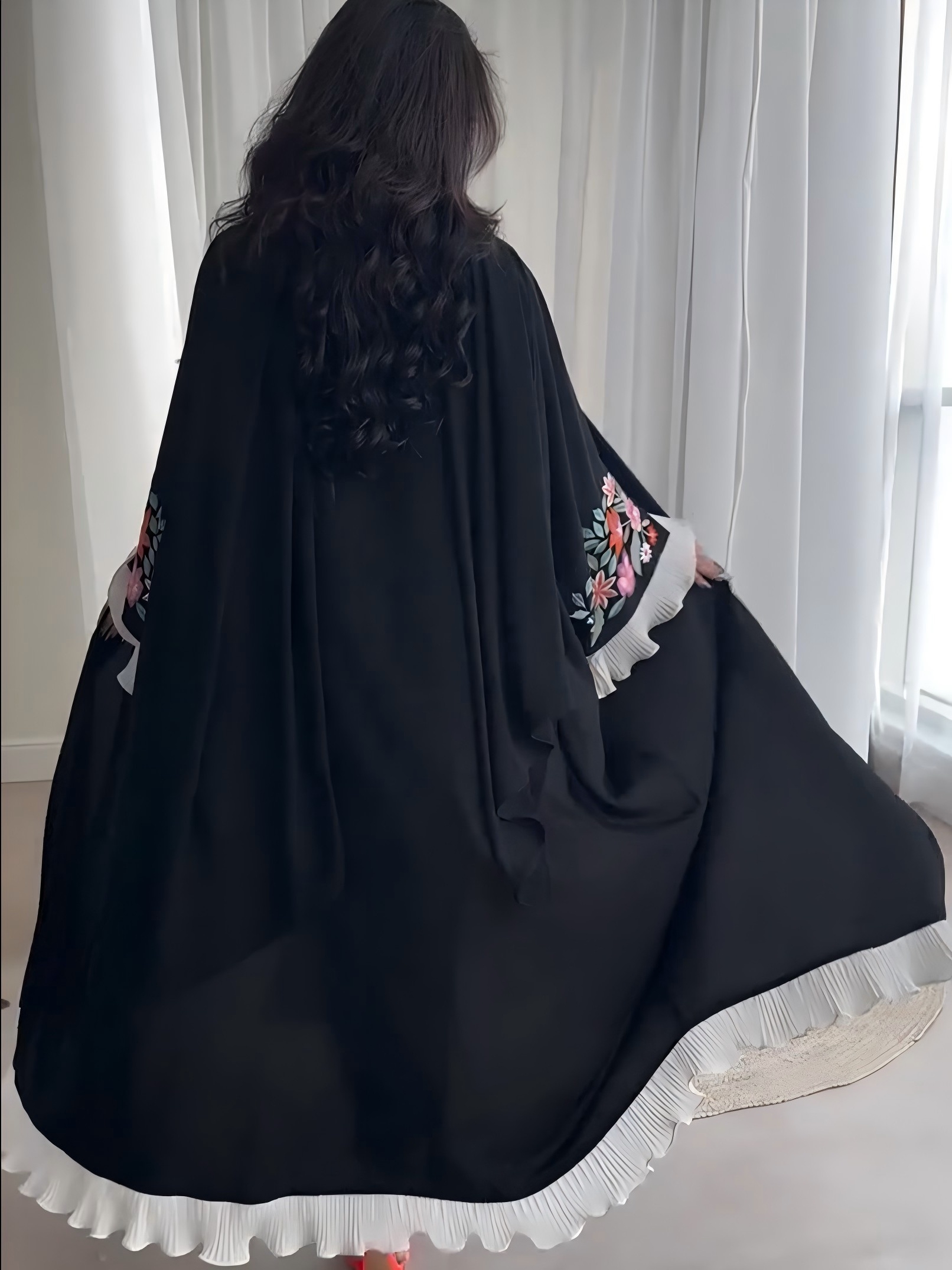 Floral Embroidered Black Abaya