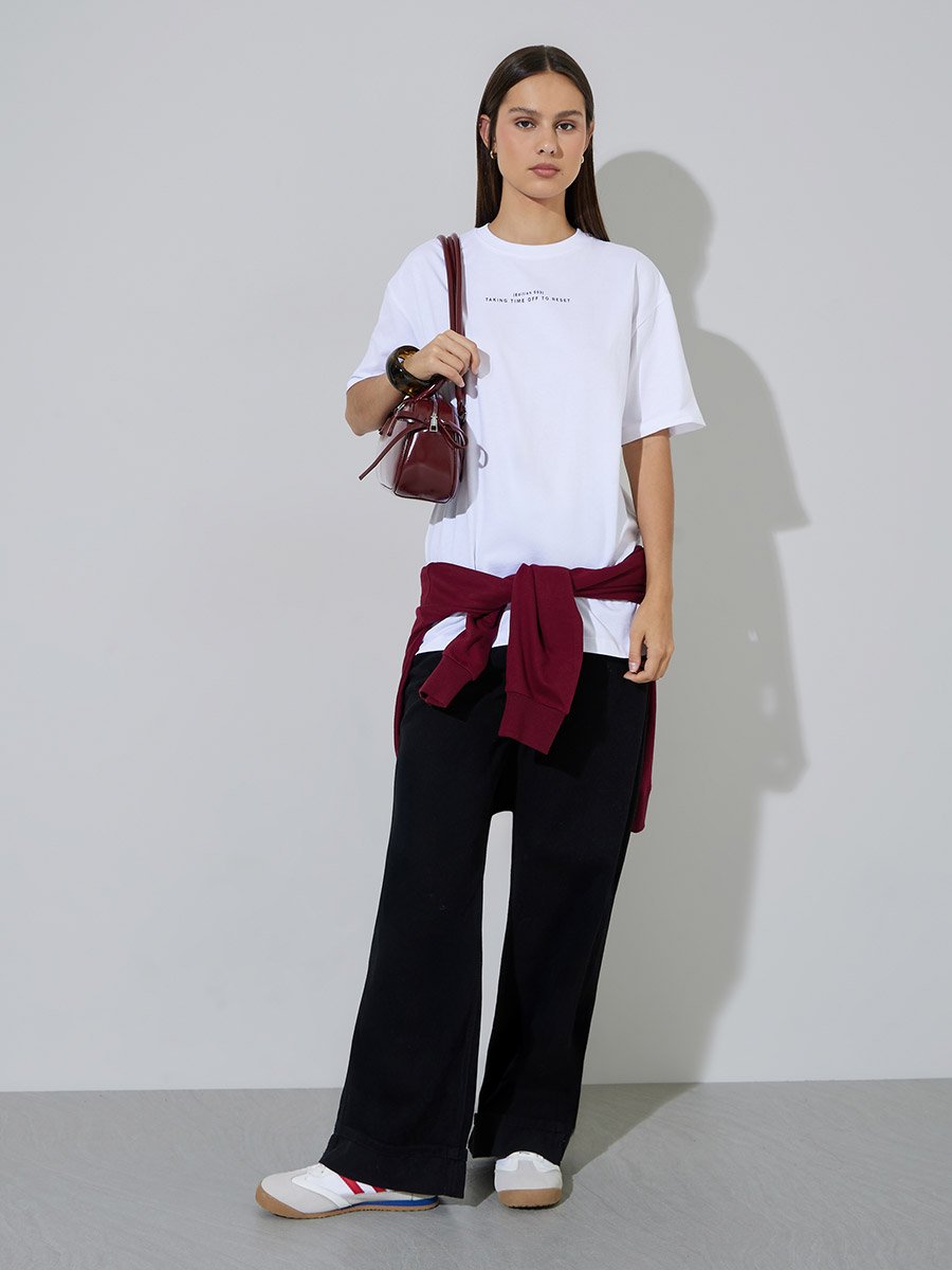 White Cotton Puff Print Oversized T-Shirt