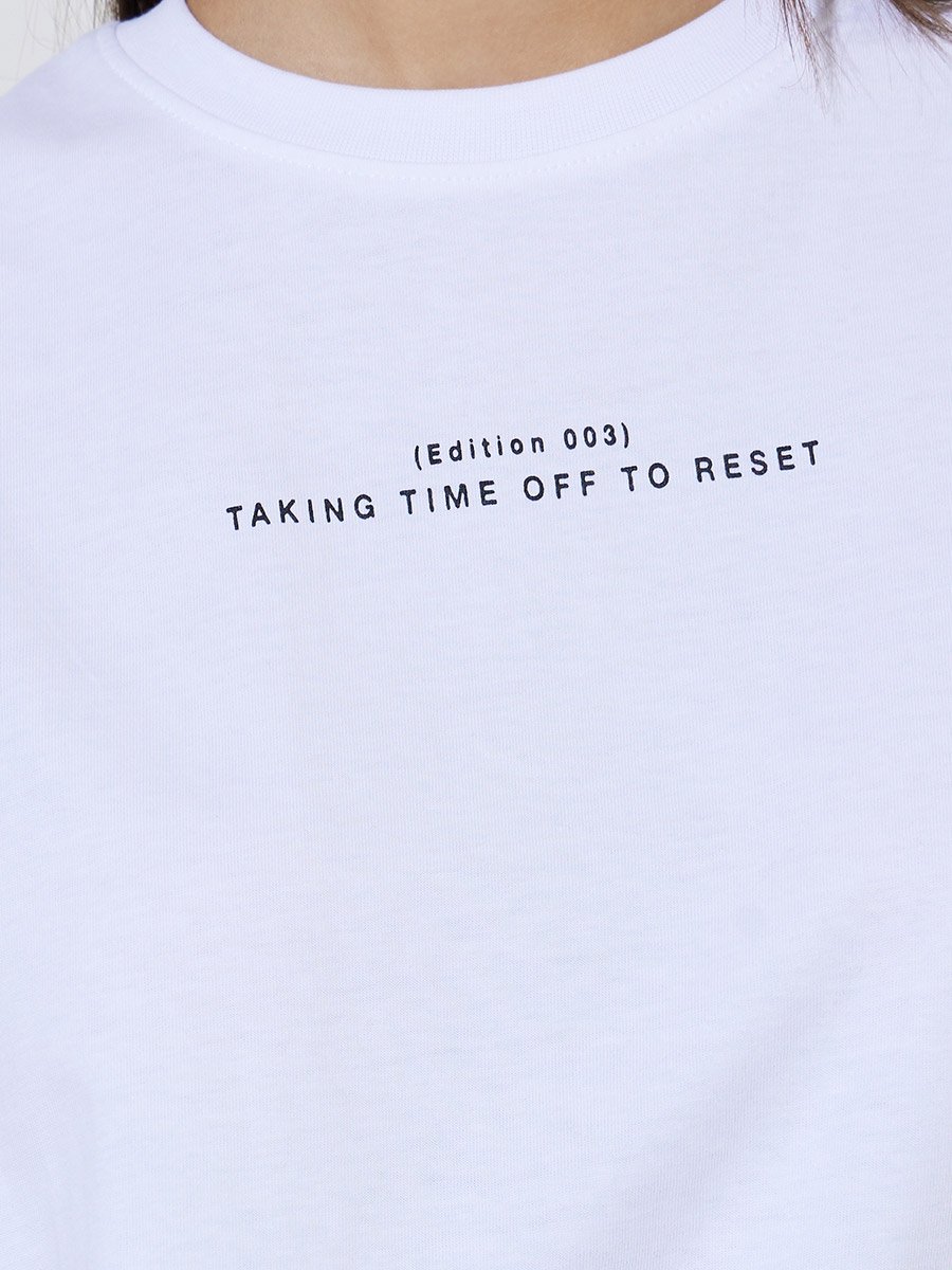 White Cotton Puff Print Oversized T-Shirt