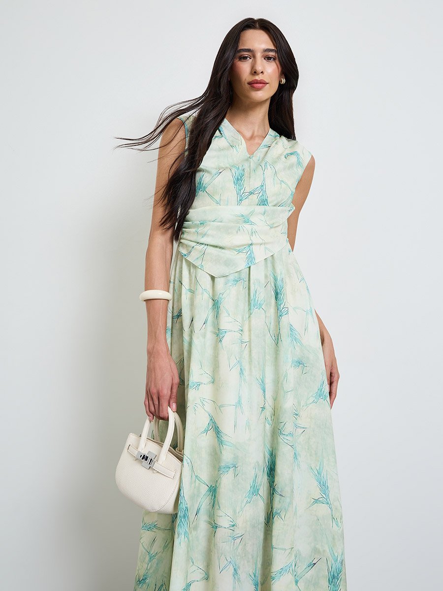 Floral Print Sleeveless A-Line Midi Dress