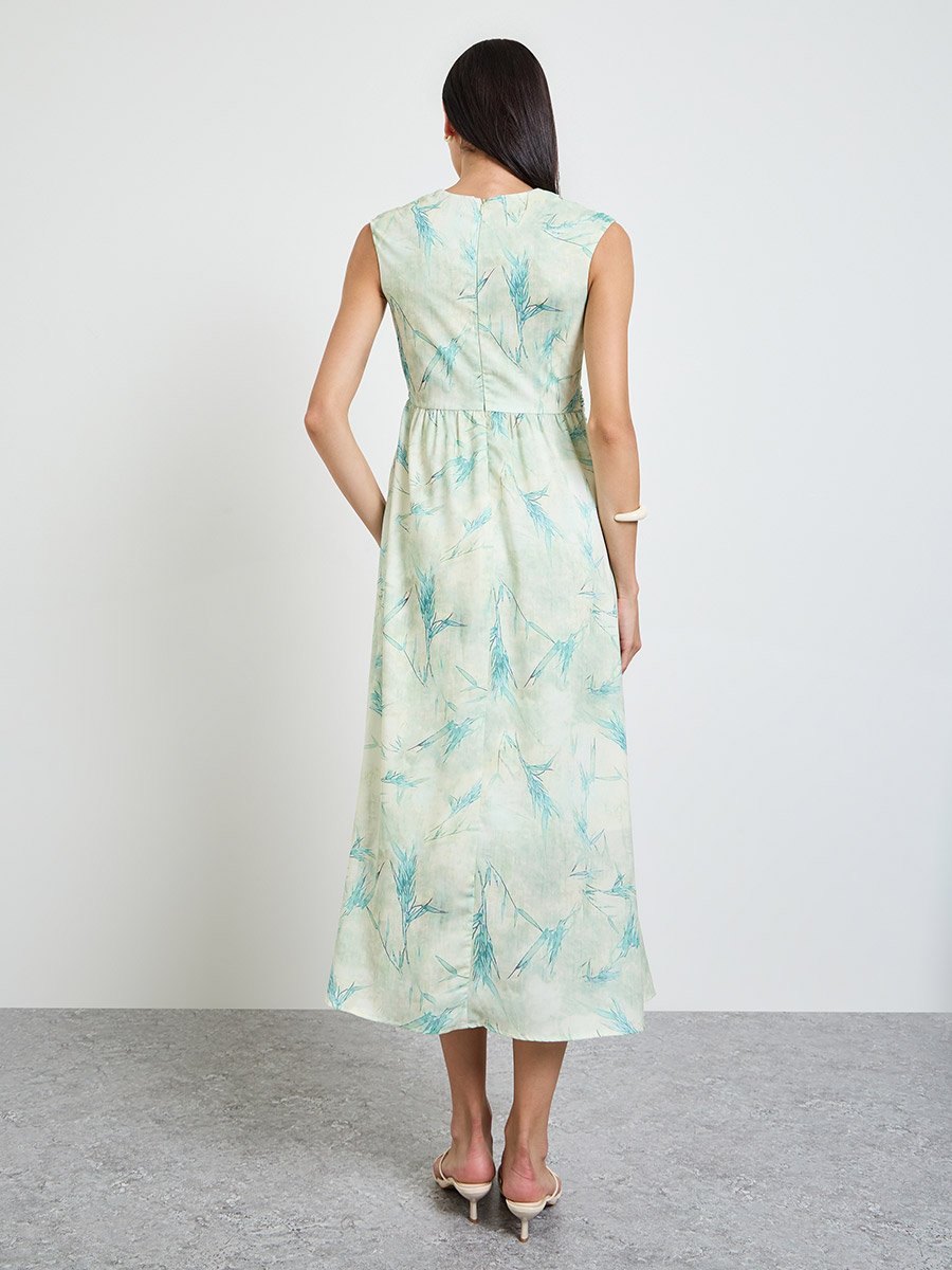 Floral Print Sleeveless A-Line Midi Dress