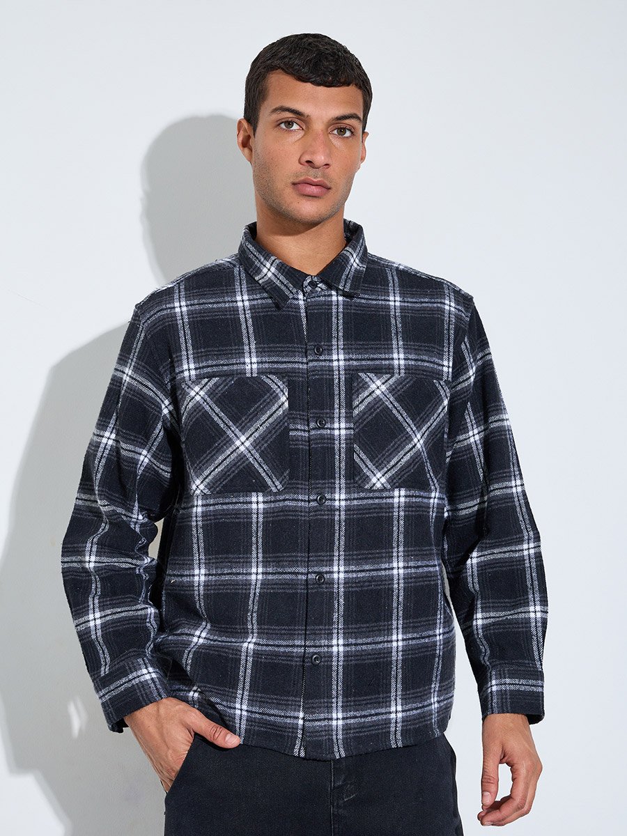 Multi-Color Checked Pocket Details Oversized Shacket