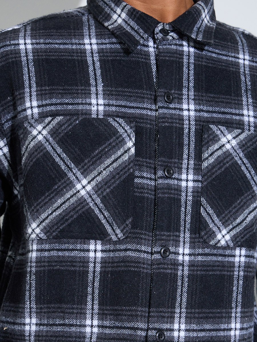 Multi-Color Checked Pocket Details Oversized Shacket