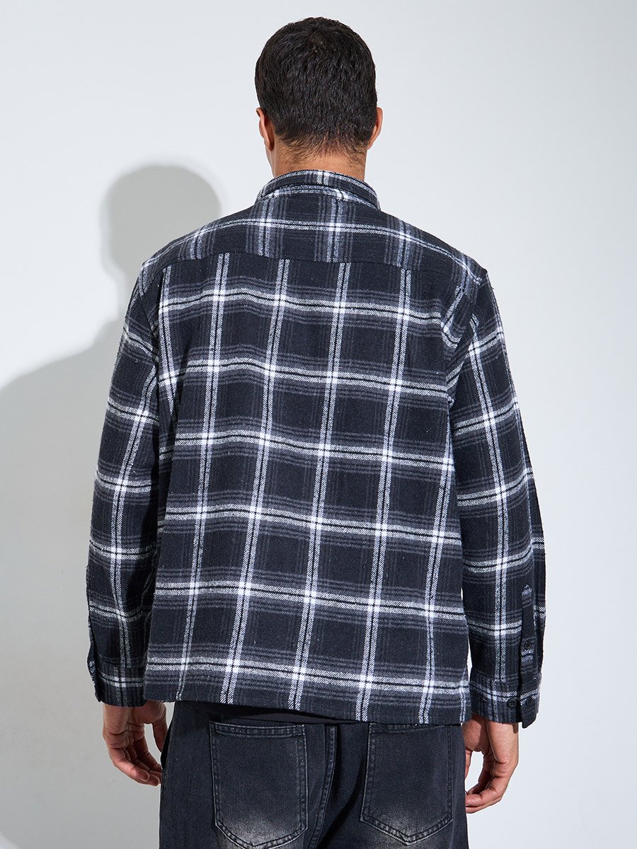 Multi-Color Checked Pocket Details Oversized Shacket