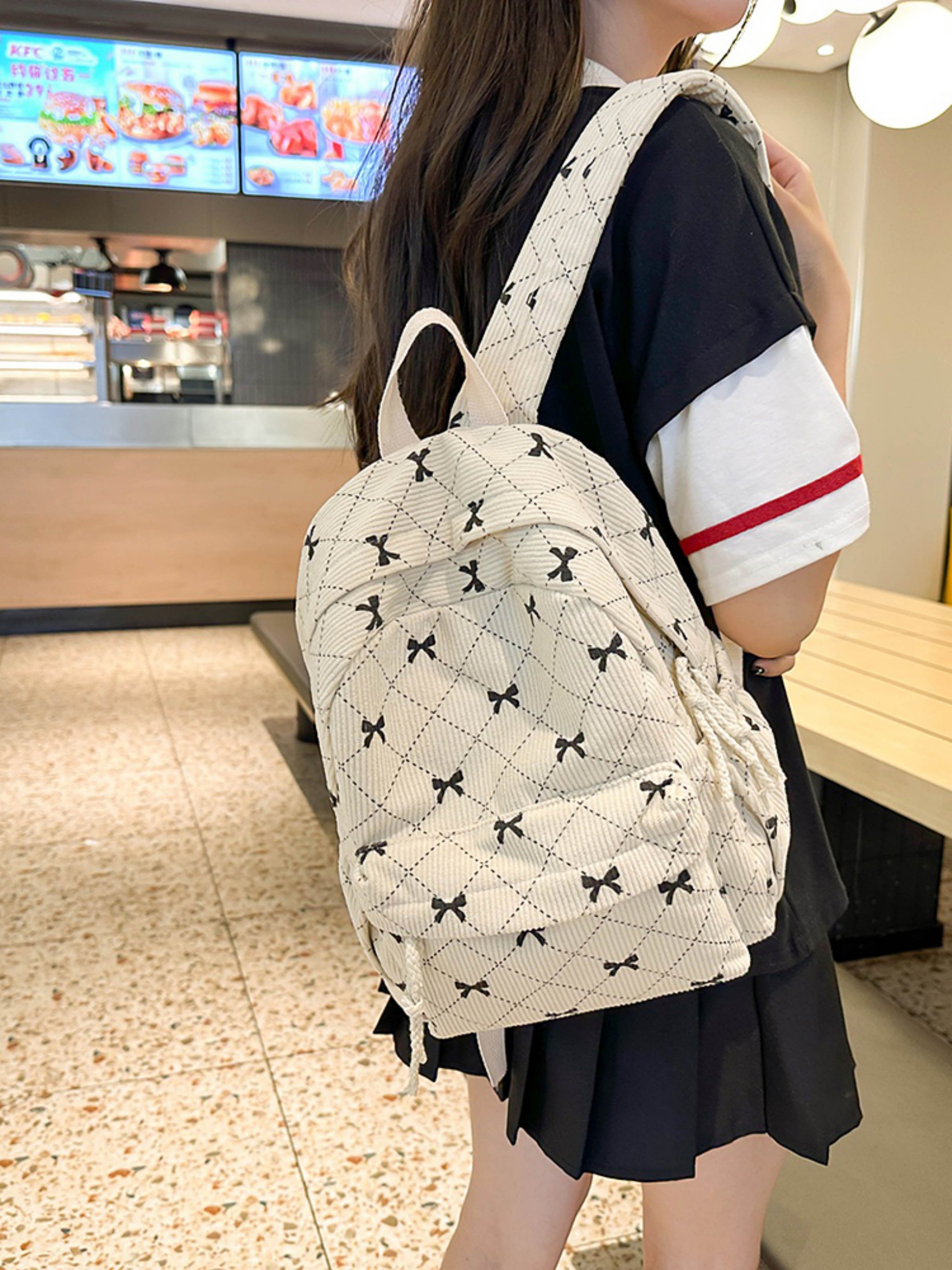 White Corduroy Bow Mini Backpack