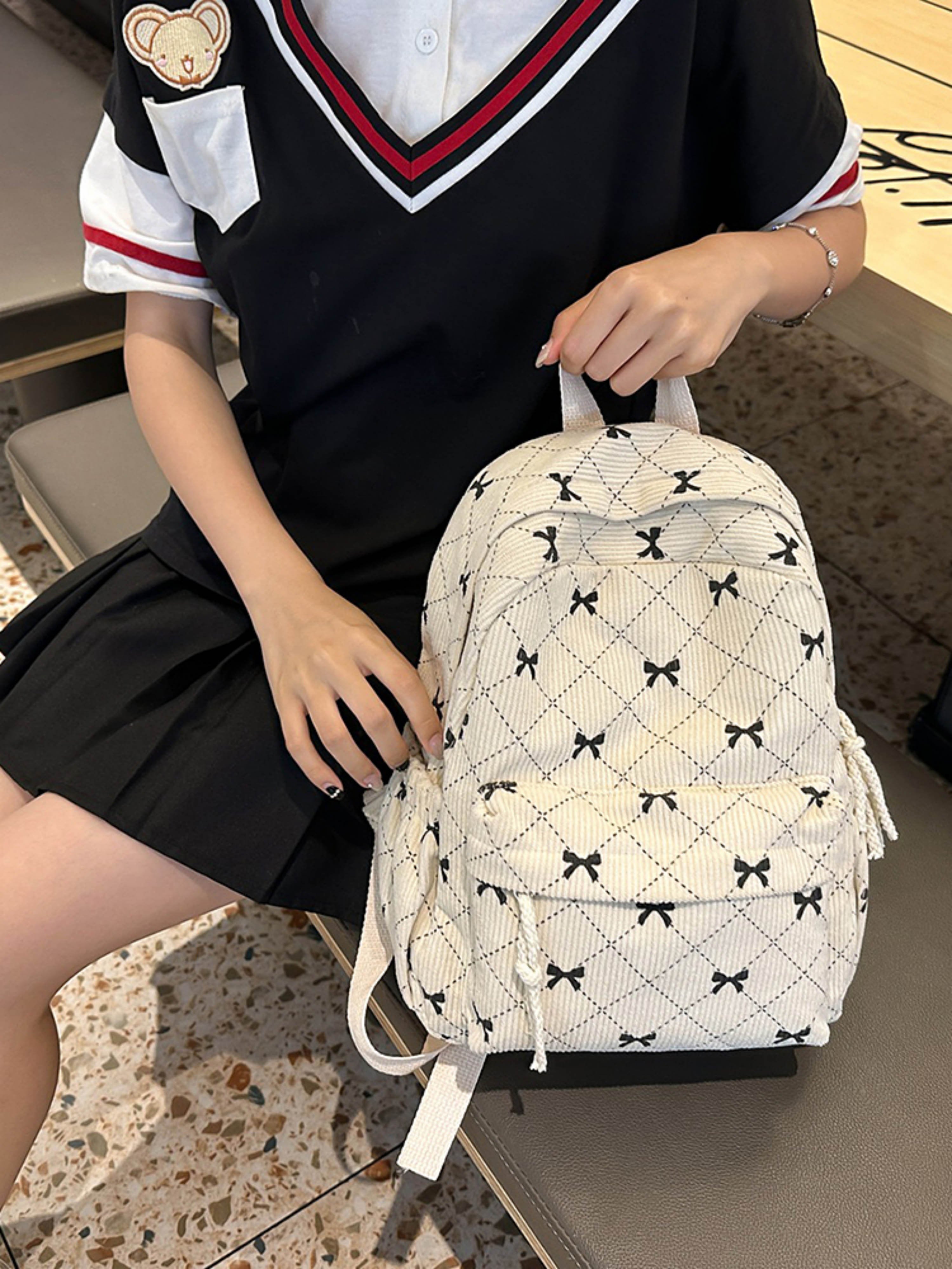 White Corduroy Bow Mini Backpack