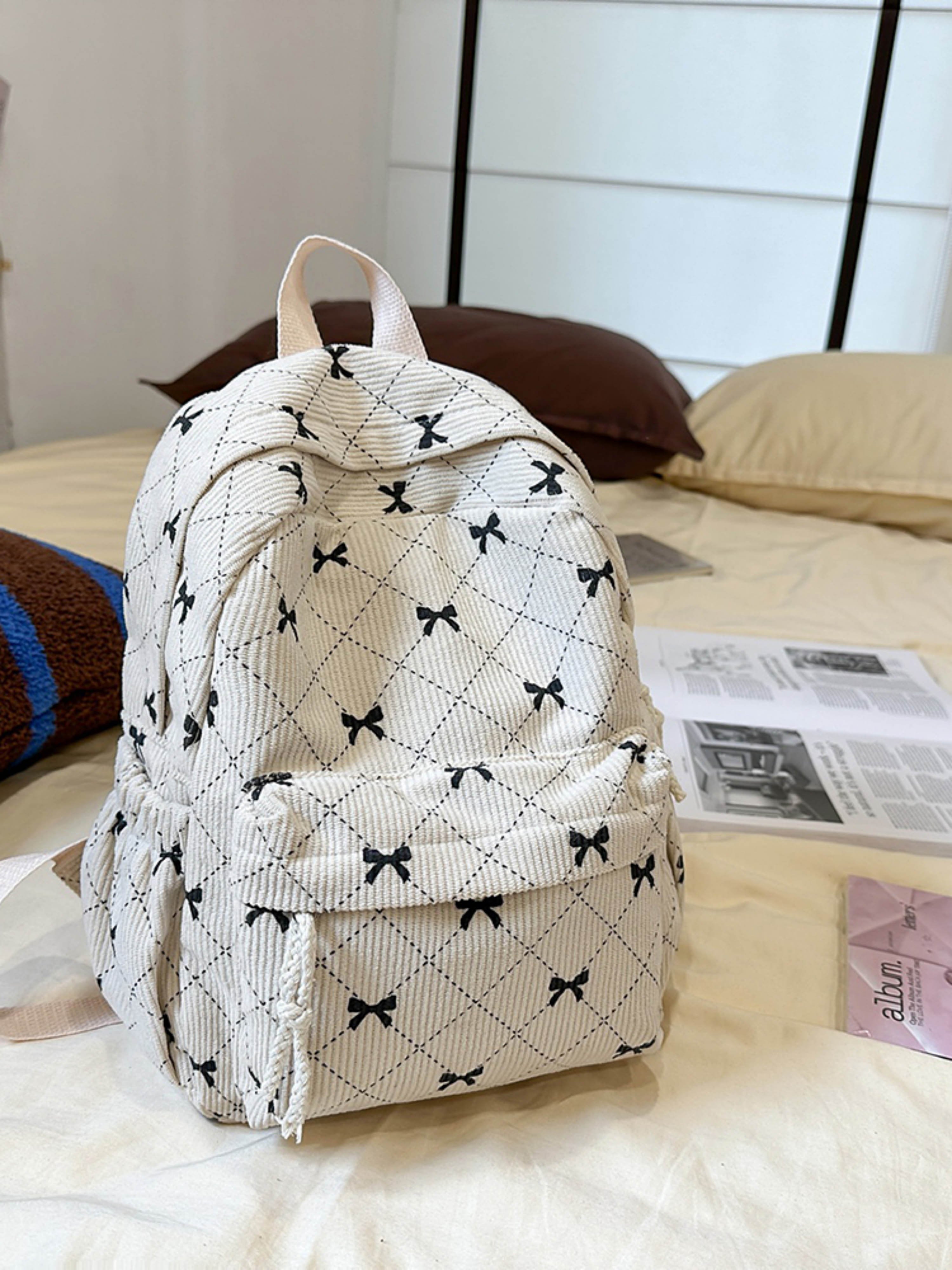 White Corduroy Bow Mini Backpack