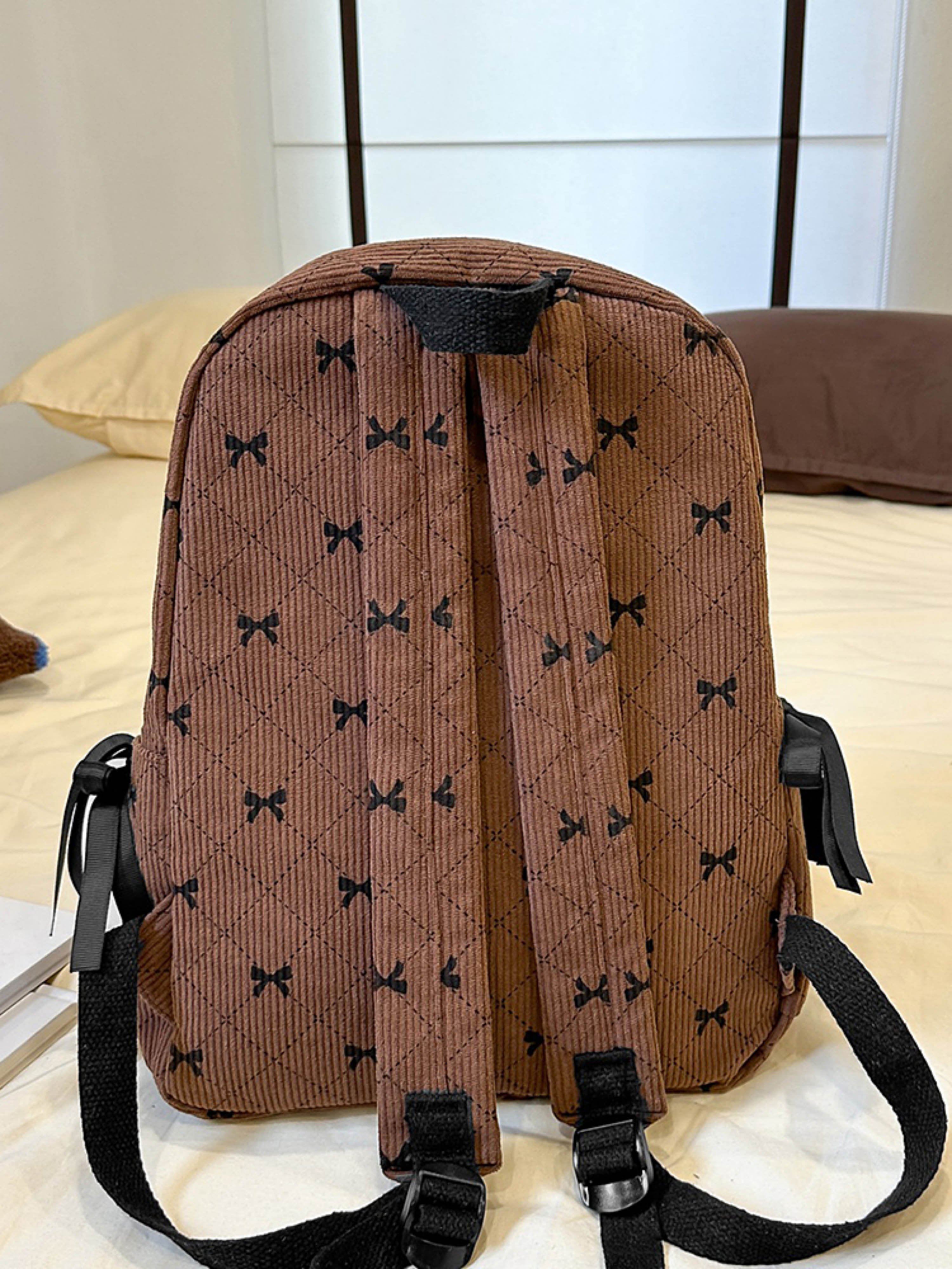 Coffee Brown Corduroy Bow Backpack