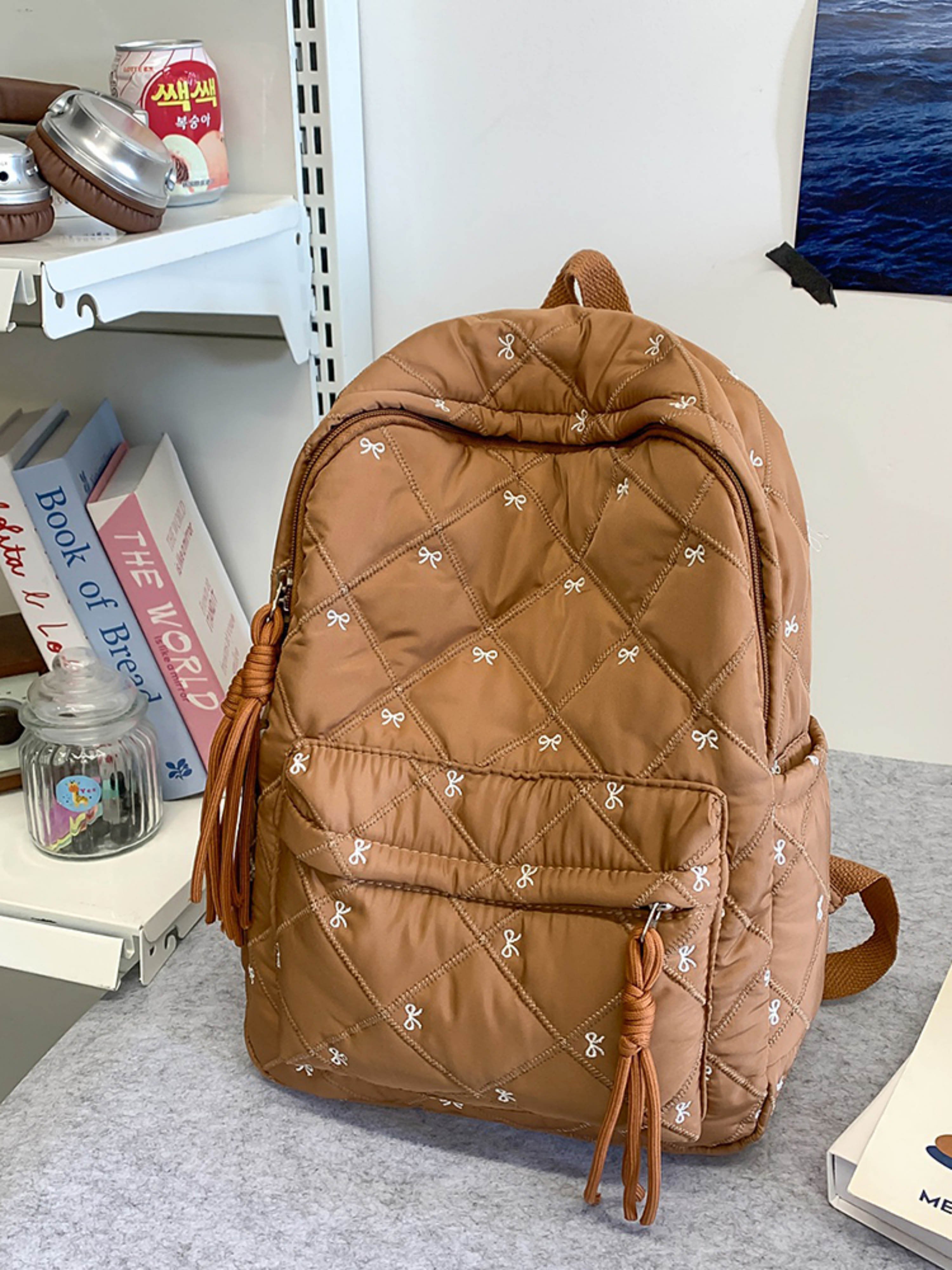 Brown Quilted Backpack