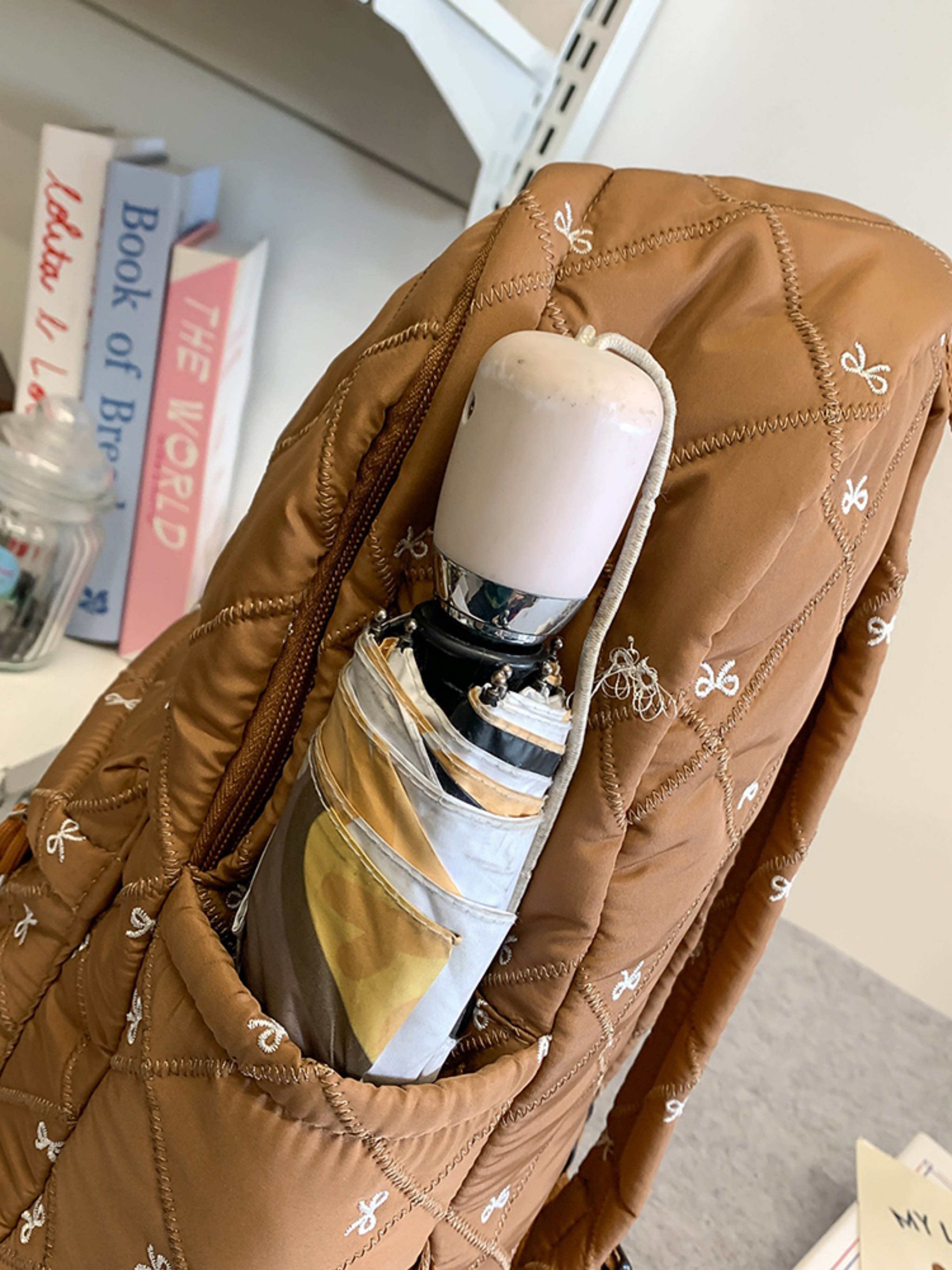 Brown Quilted Backpack