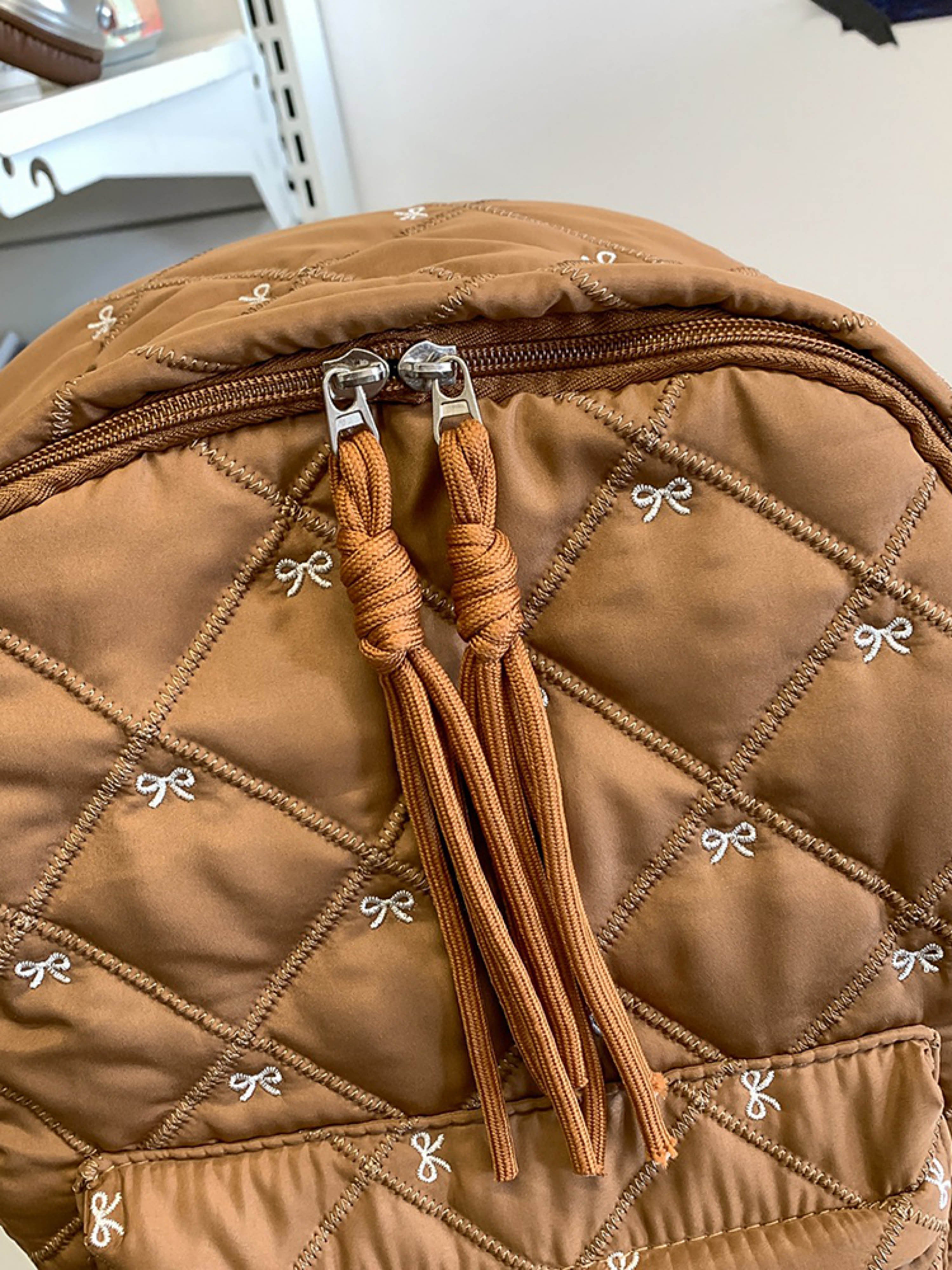 Brown Quilted Backpack