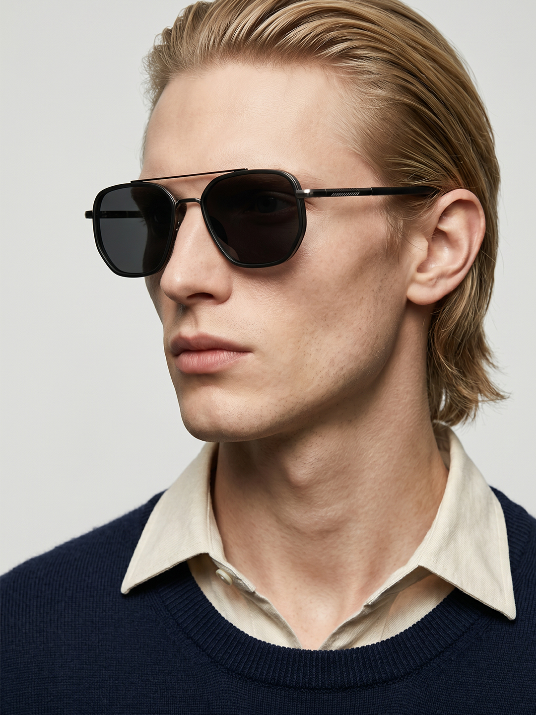 Black Double Bridge Aviator Sunglasses