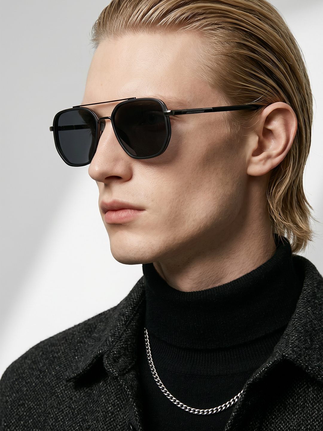 Black Double Bridge Aviator Sunglasses