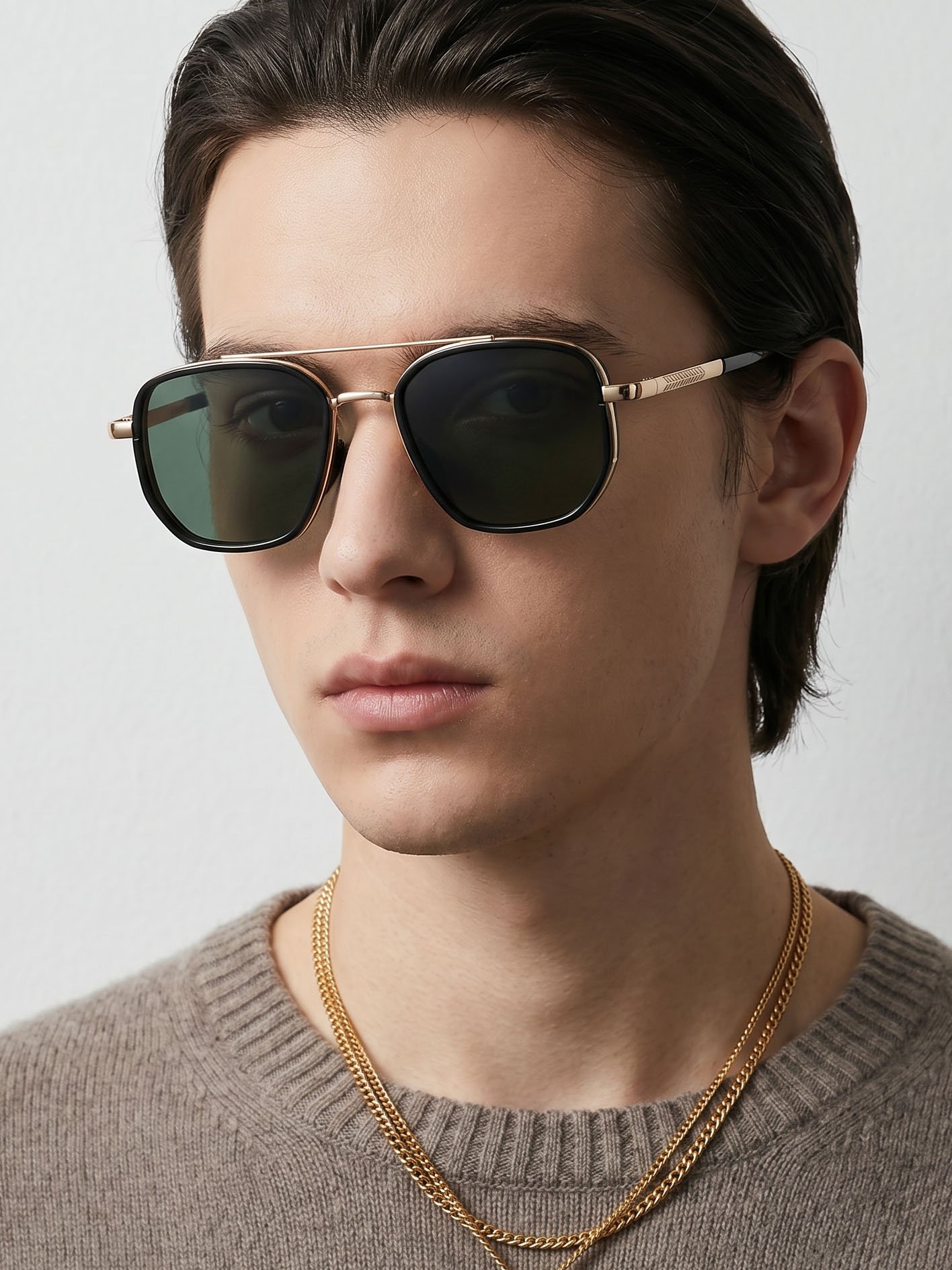 Gold Double Bridge Aviator Style Sunglasses