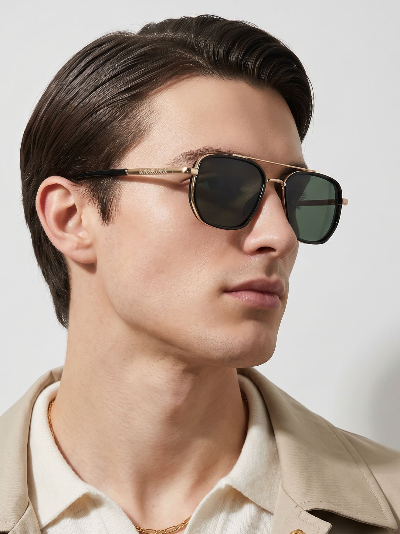 Gold Double Bridge Aviator Style Sunglasses