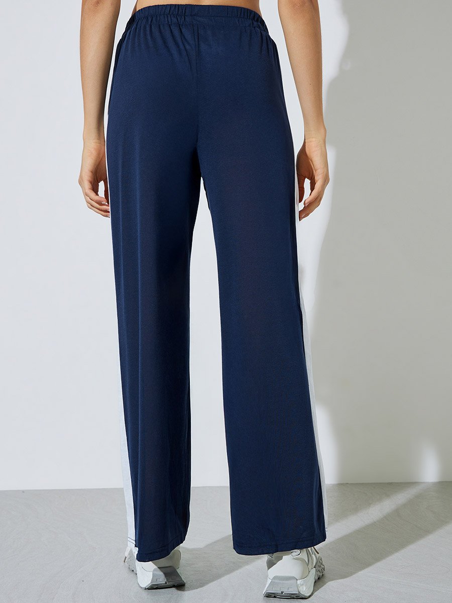 Dark Blue Side Stripe Wide Leg Joggers
