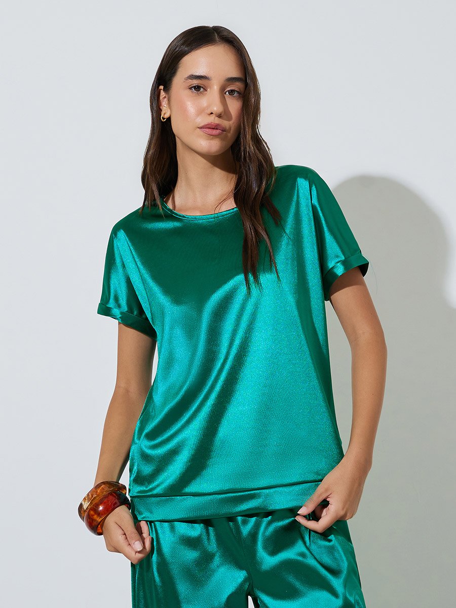 Emerald Green Satin Trousers and Top Co-ord Set