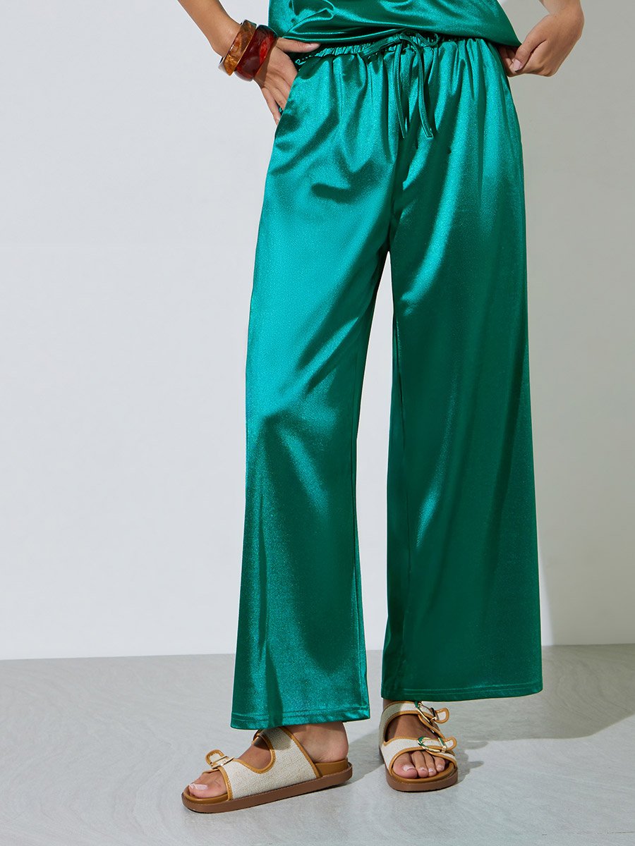 Emerald Green Satin Trousers and Top Co-ord Set