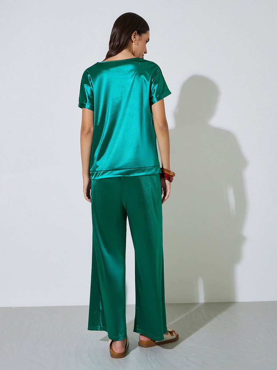 Emerald Green Satin Trousers and Top Co-ord Set