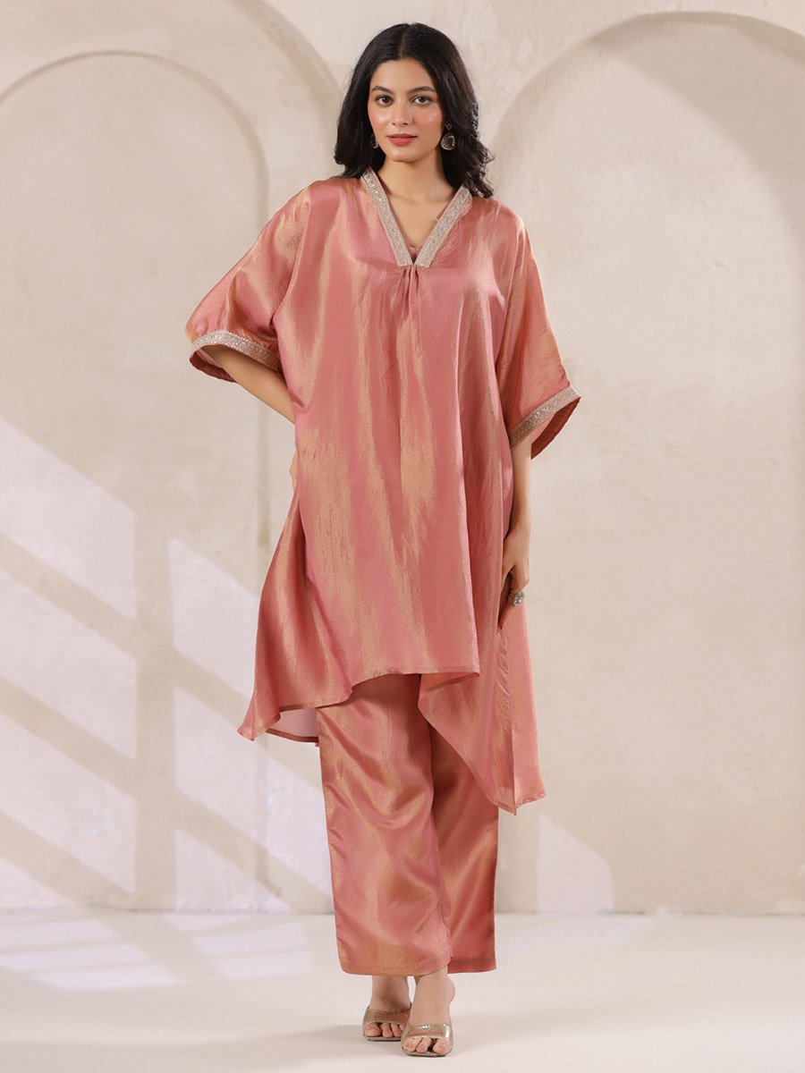 Rust Embroidered Tunic Top and Straight Trousers Co-ord Set