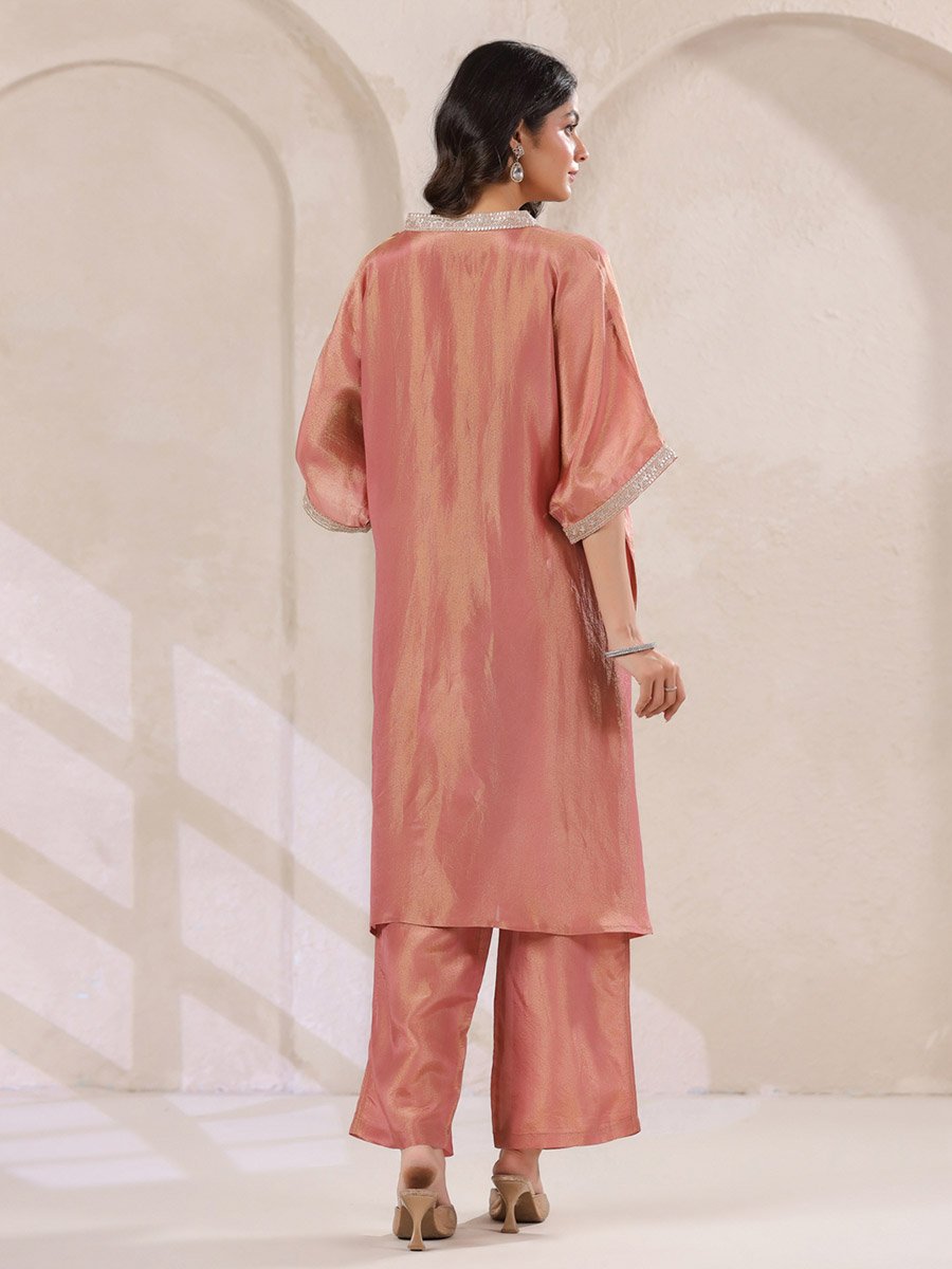 Rust Embroidered Tunic Top and Straight Trousers Co-ord Set