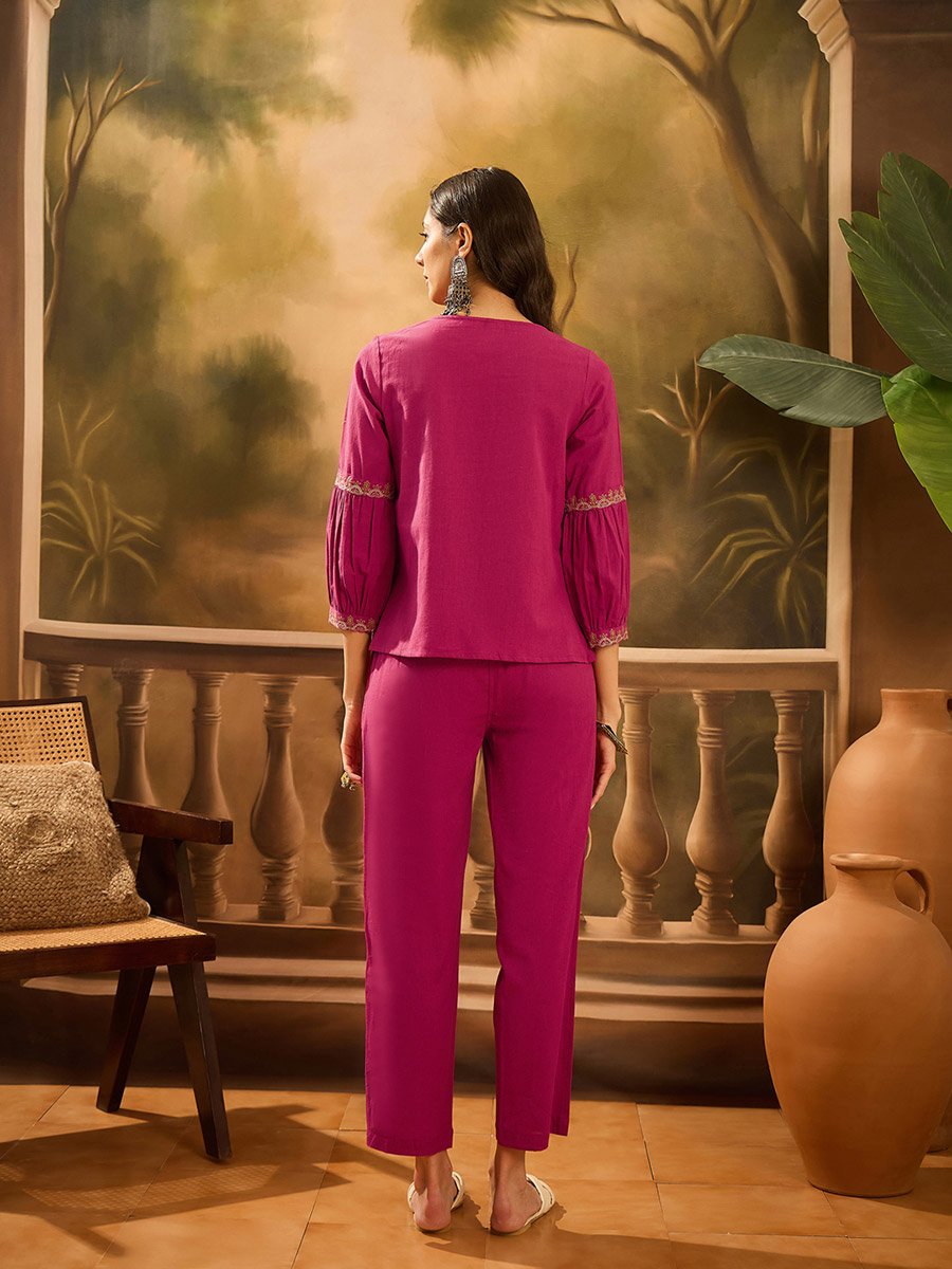 Pink Ruffle Details Kurta and pants Ethnic Set
