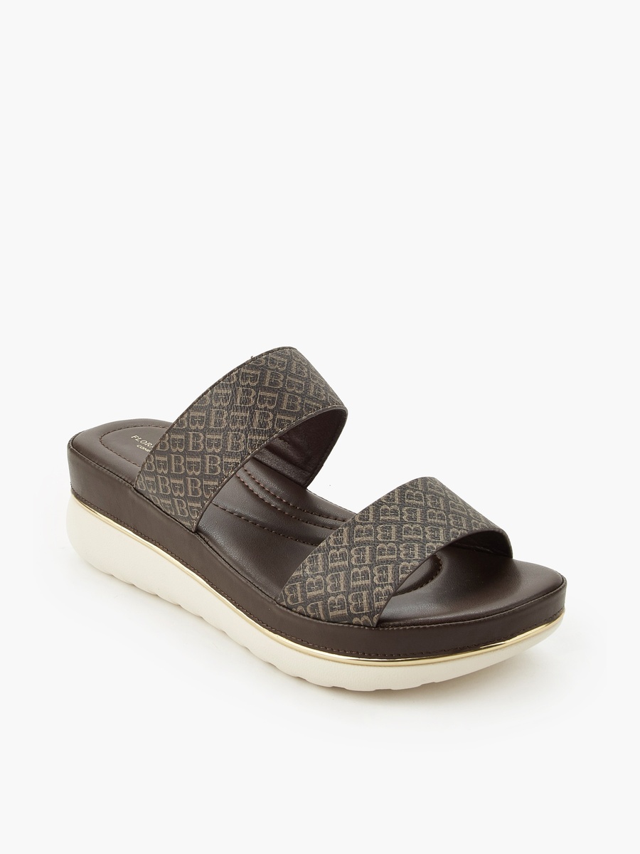 Women Monogram Print Wedge Sandals